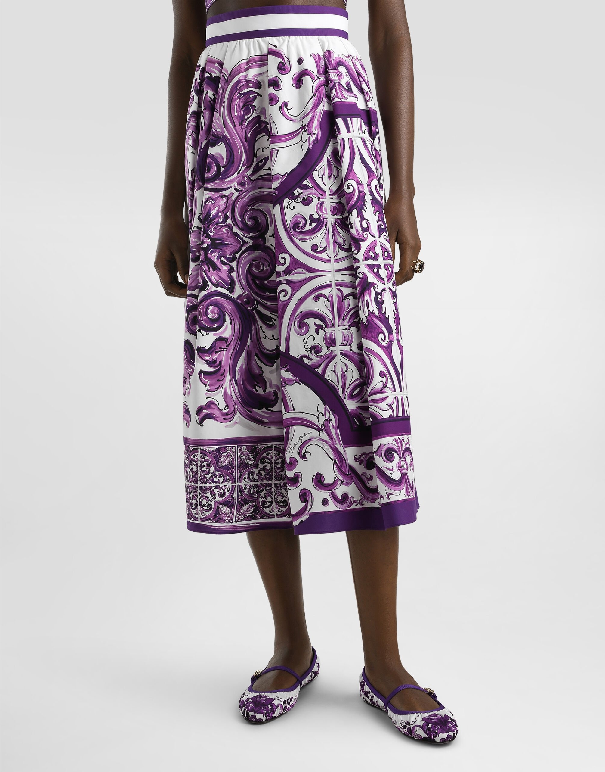 Majolica-print pleated skirt - 4