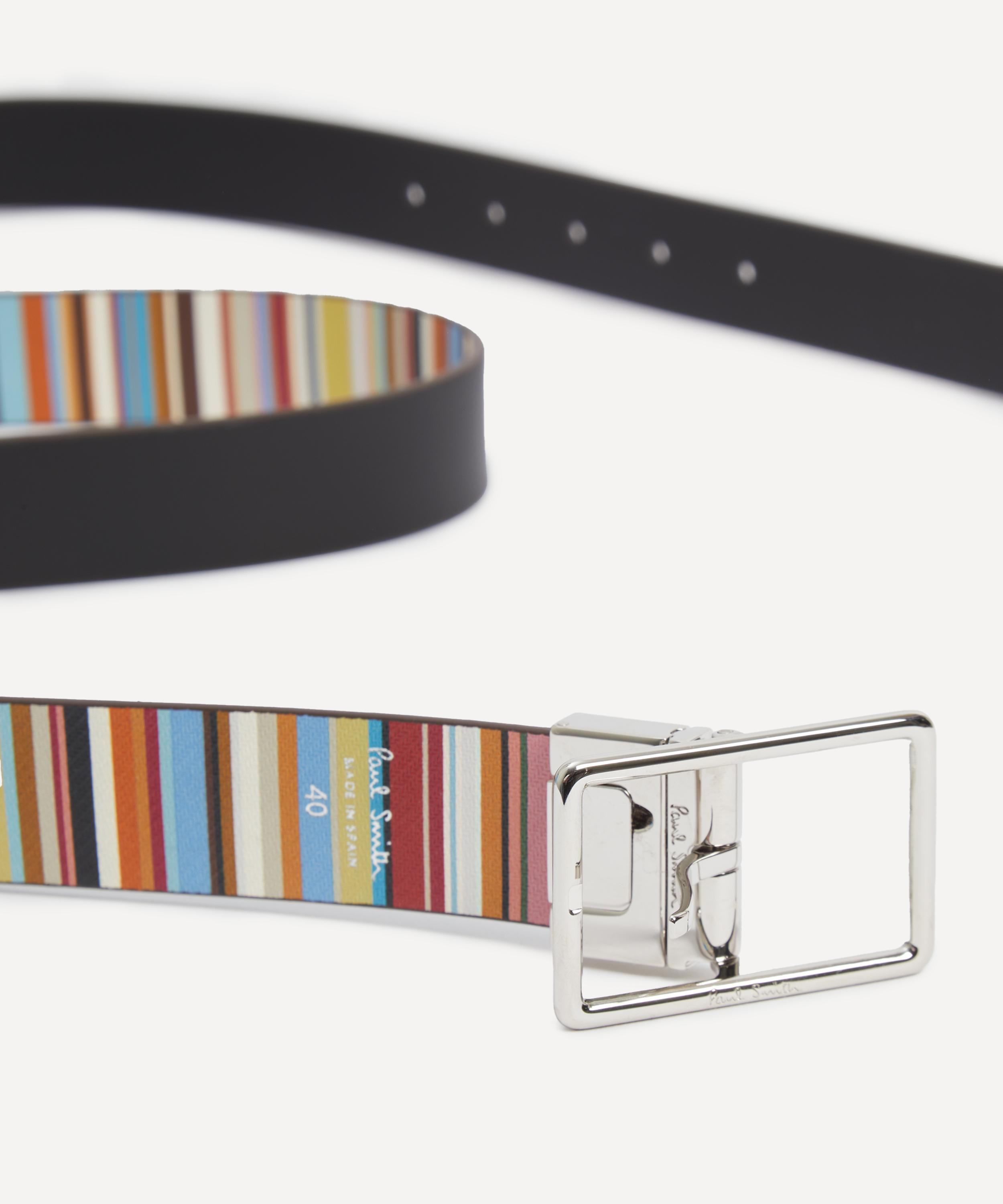 Black Leather Reversible Signature Stripe Belt - 4