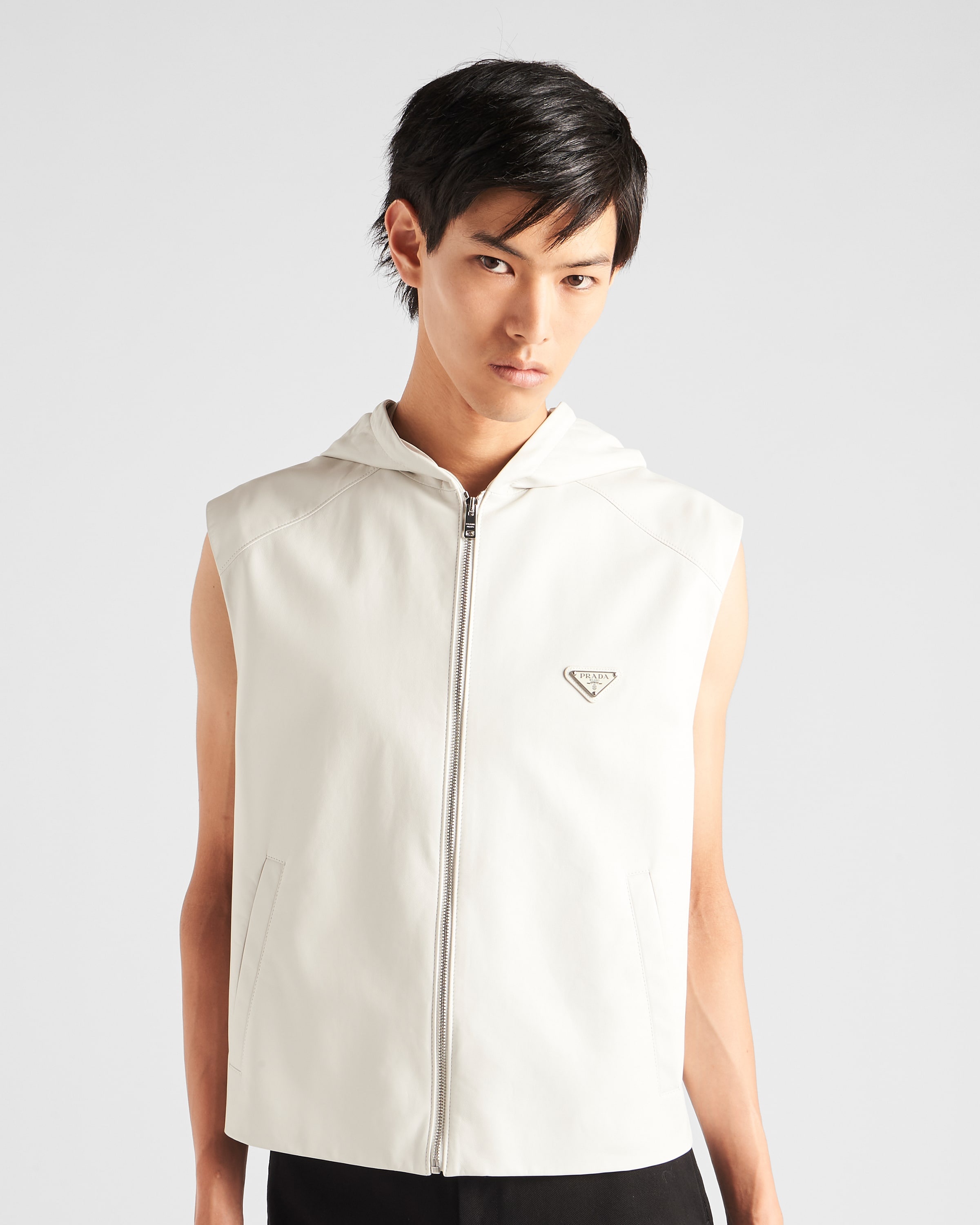 Nappa leather hoodie vest - 3