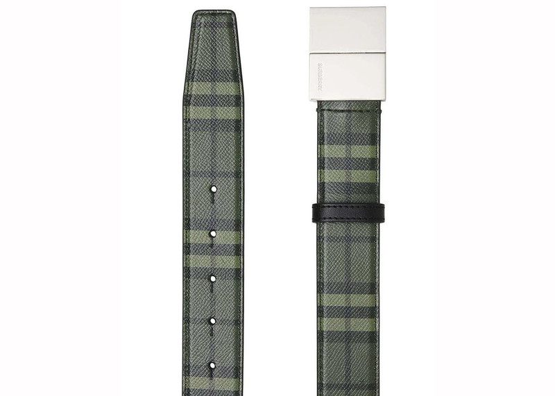 Burberry Burberry Check Plaque Leather Belt Military Green outlook
