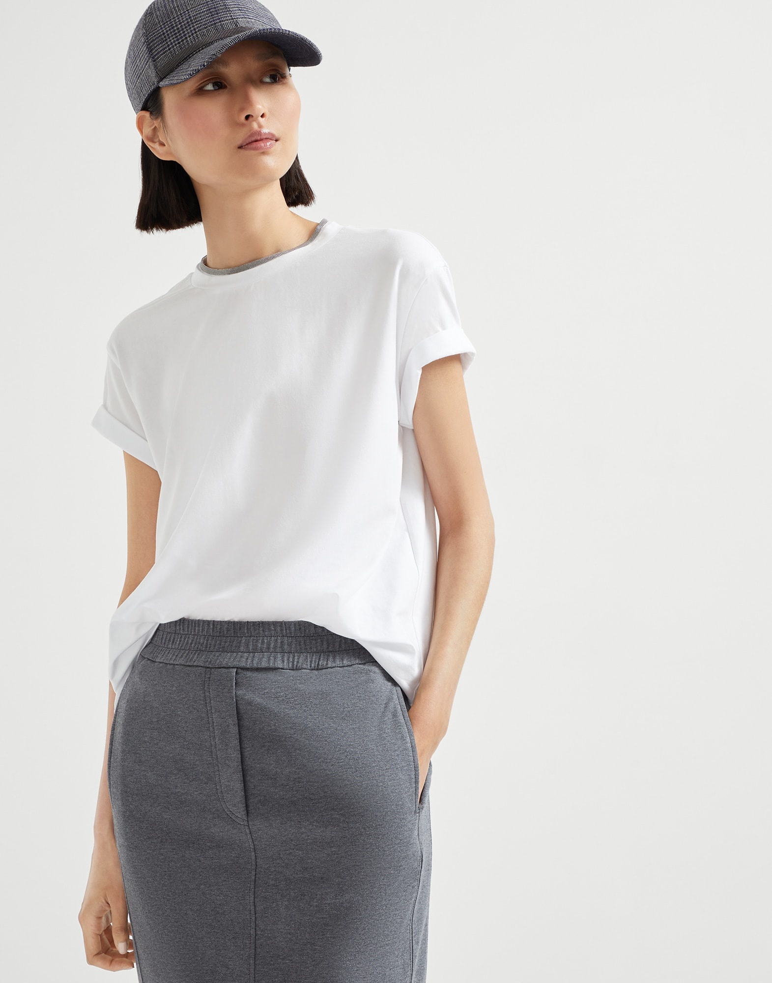 Stretch cotton jersey T-shirt with precious faux-layering - 4