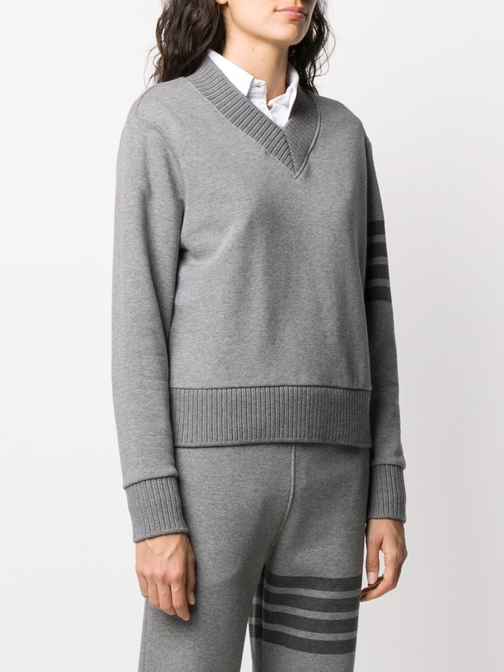 relaxed 4-Bar stripe V-neck sweatshirt - 3