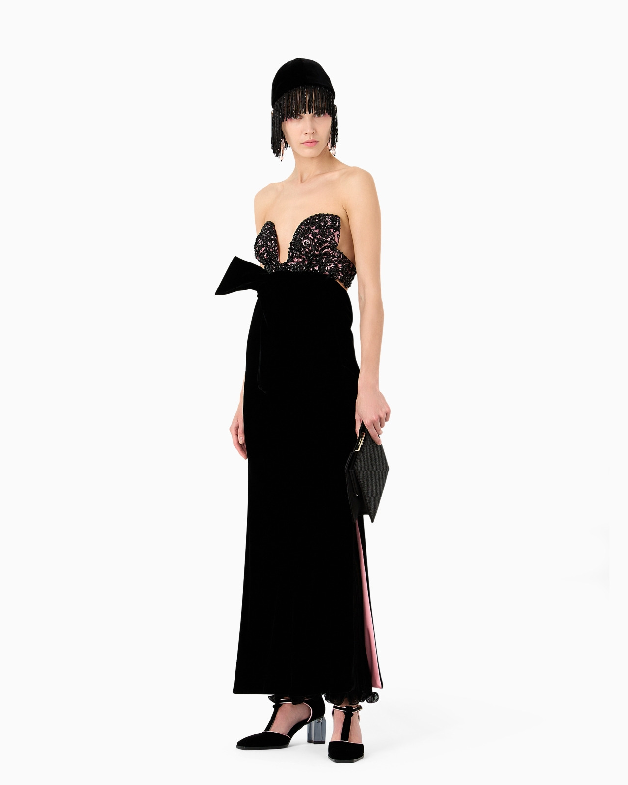 Long velvet bustier dress with embroidery - 4
