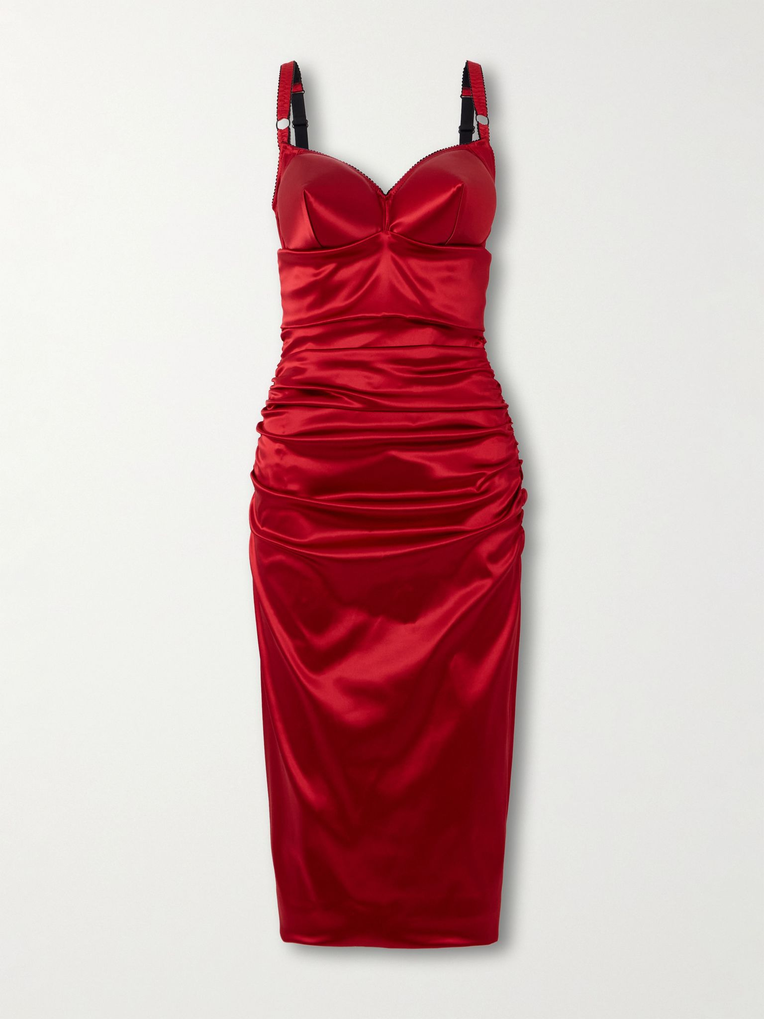Ruched satin midi dress Red - 1