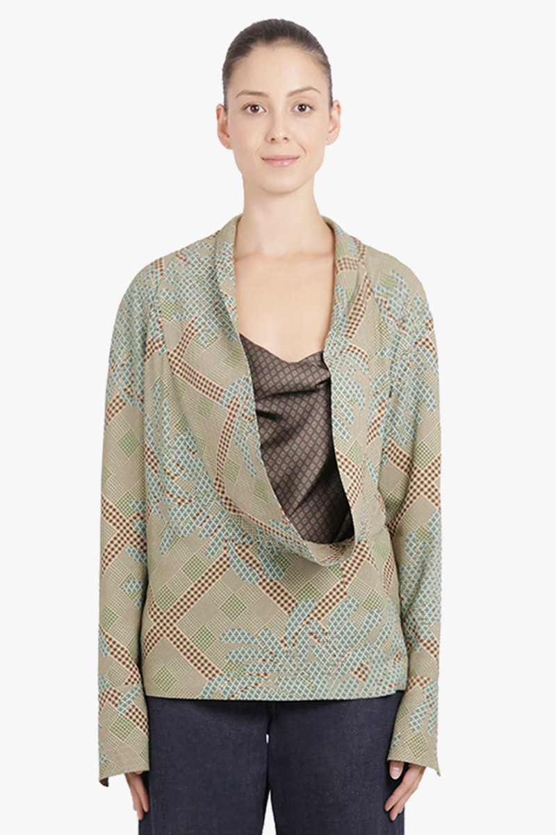 Dries Van Noten CELSEY LAYERED FLORAL MOTIF L/S BLOUSE | GREEN/MULTI outlook
