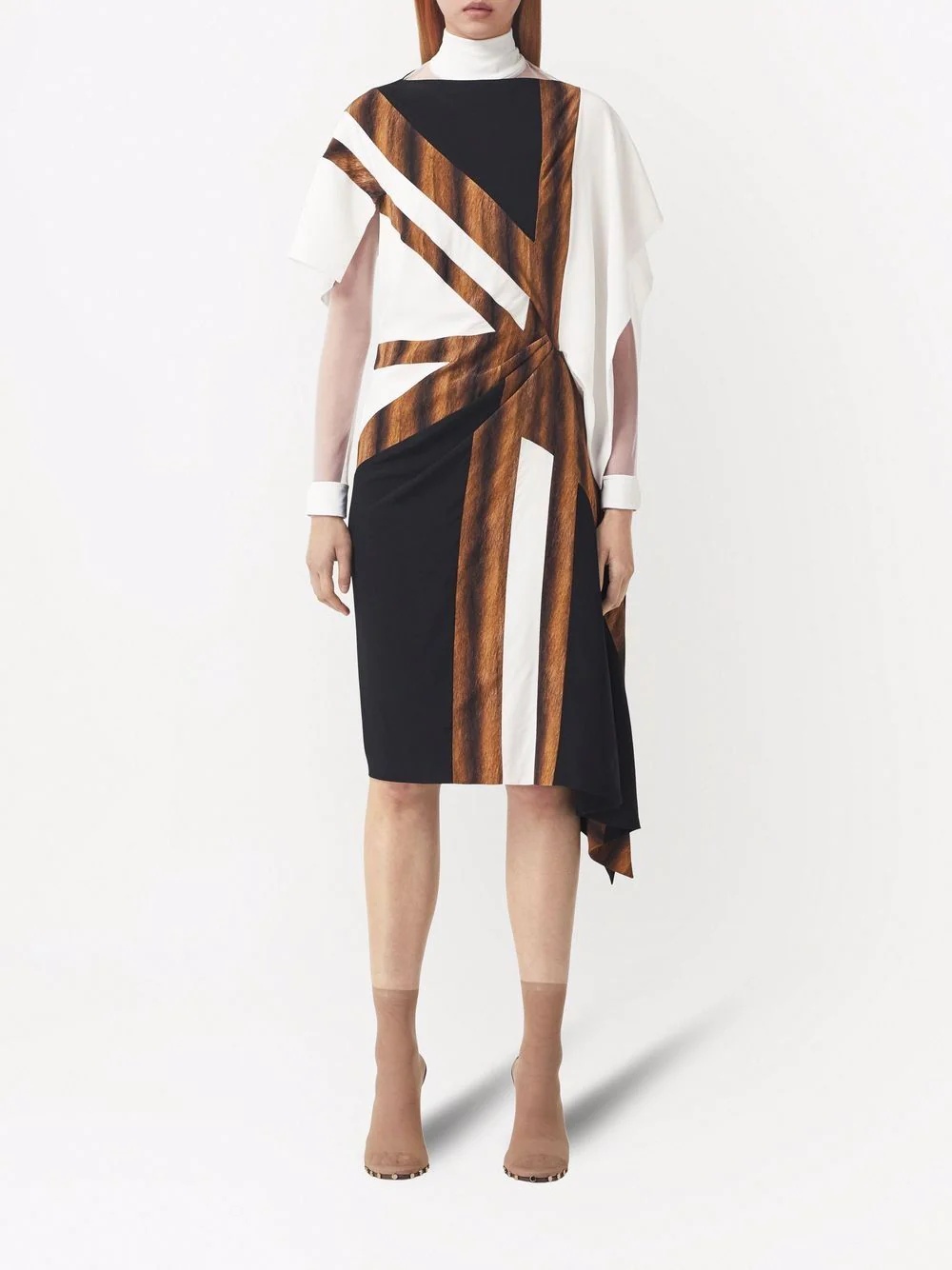 flag-print silk asymmetric dress - 3
