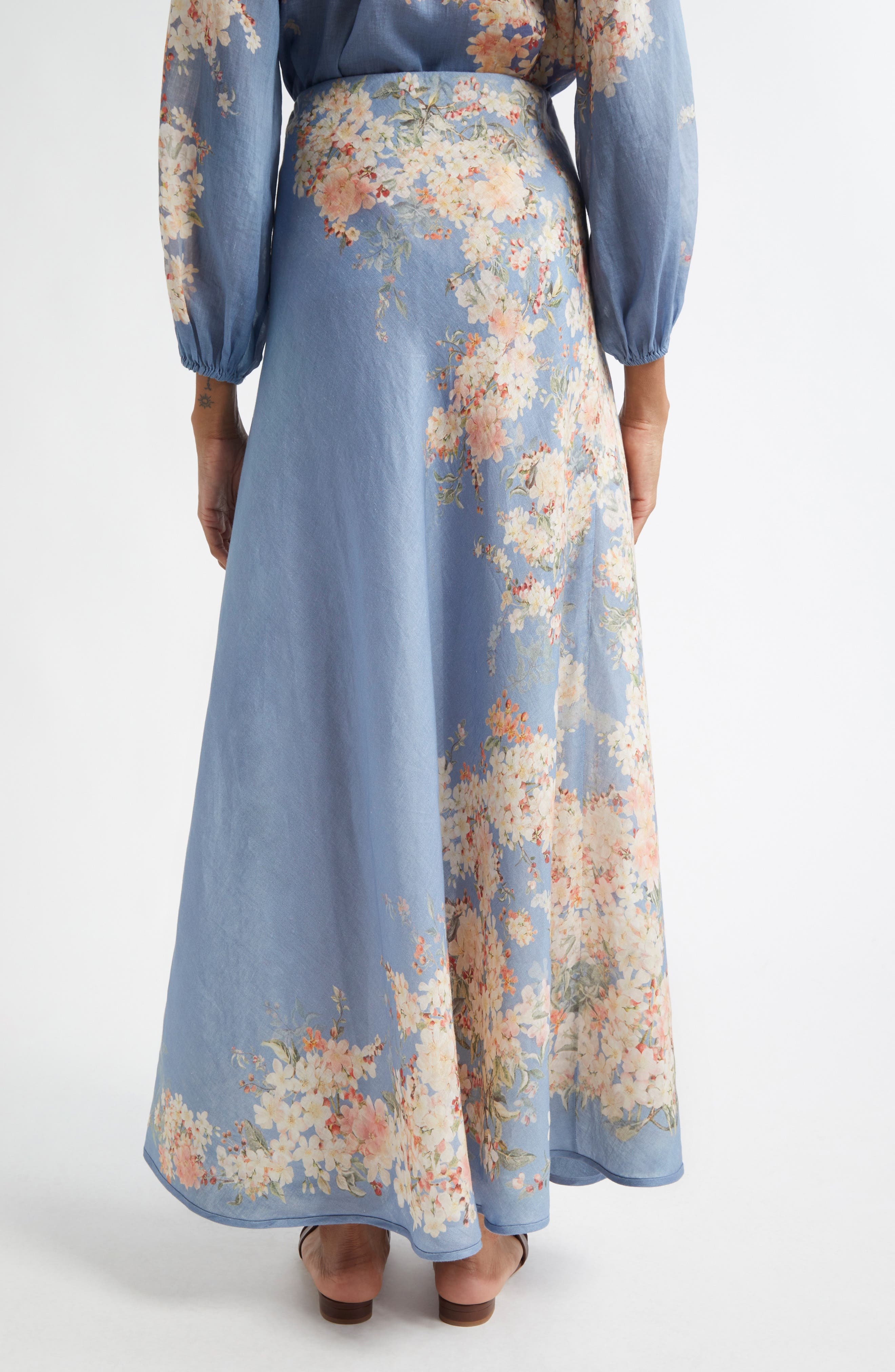 Zimmermann Cascadian Bias Cut Linen Maxi Skirt in Blue Botanical Floral at Nordstrom - 2