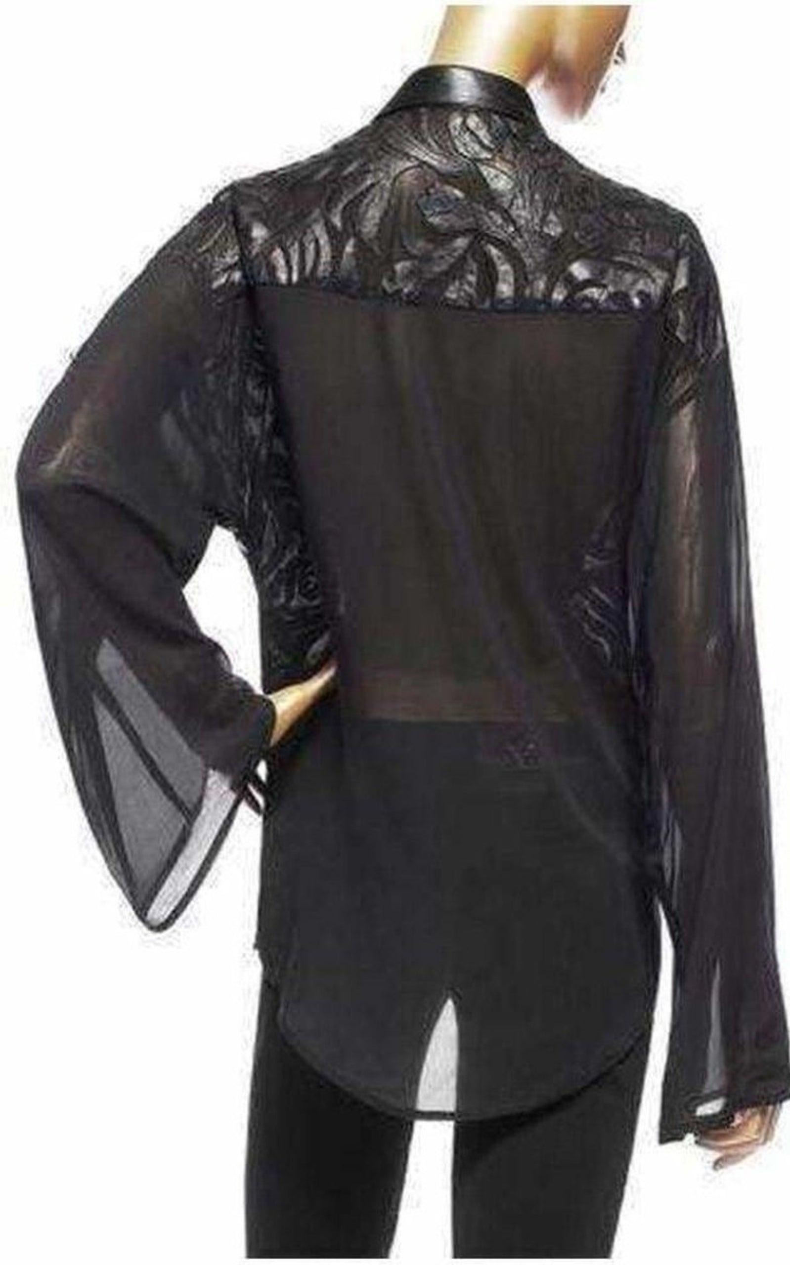 Silk Cut Out Leather Applique Shirt - 4