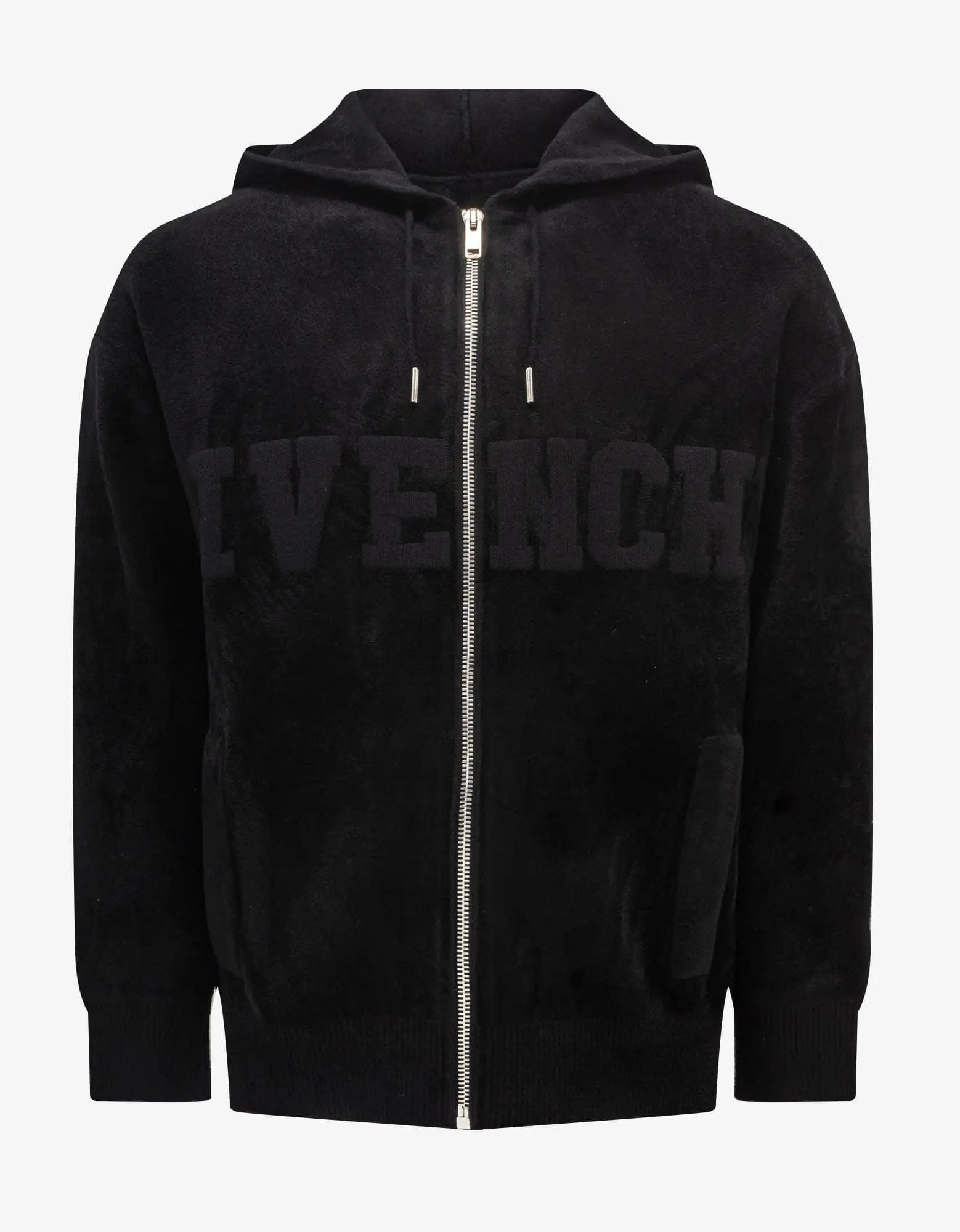 Givenchy Black Velvet Zip Logo Hoodie - 1