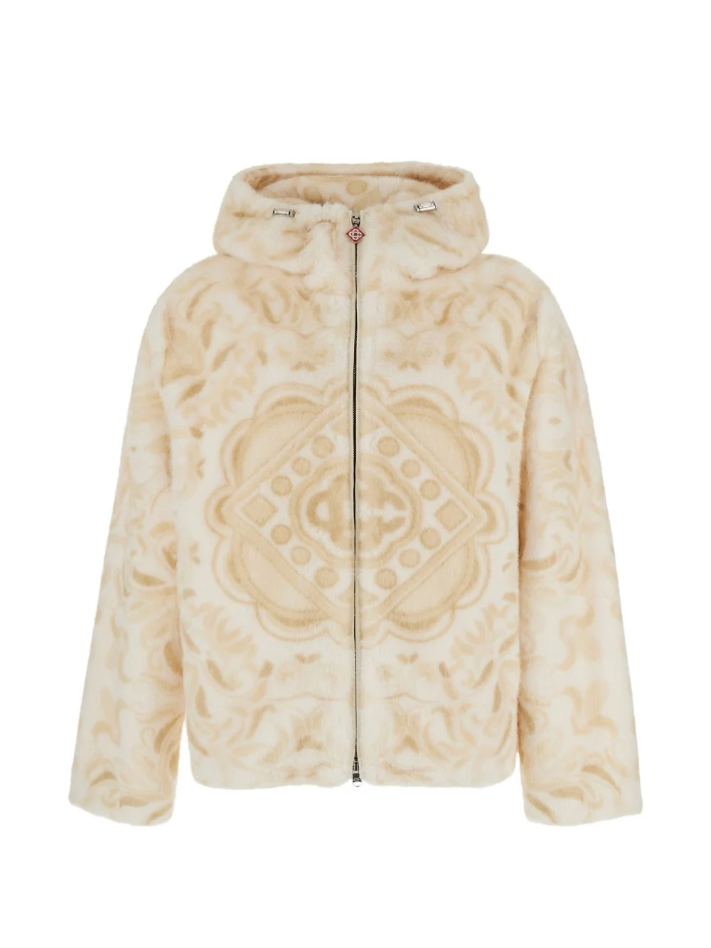 patterned faux-fur hooded jacket - 1