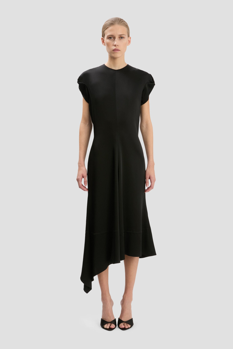 Victoria Beckham Twist Shoulder Dress In Black outlook