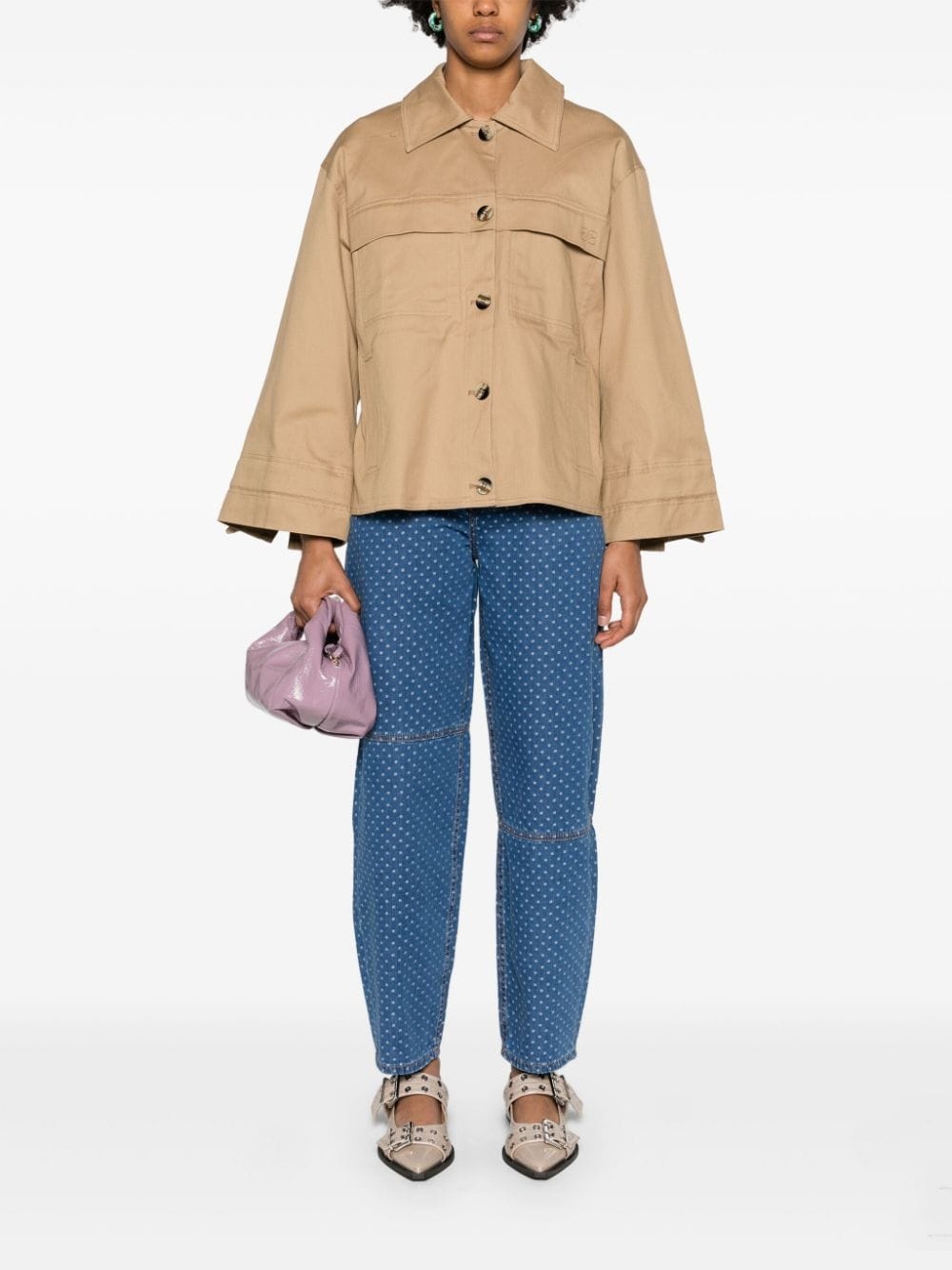 GANNI logo-embroidered herringbone shirt jacket farfetch