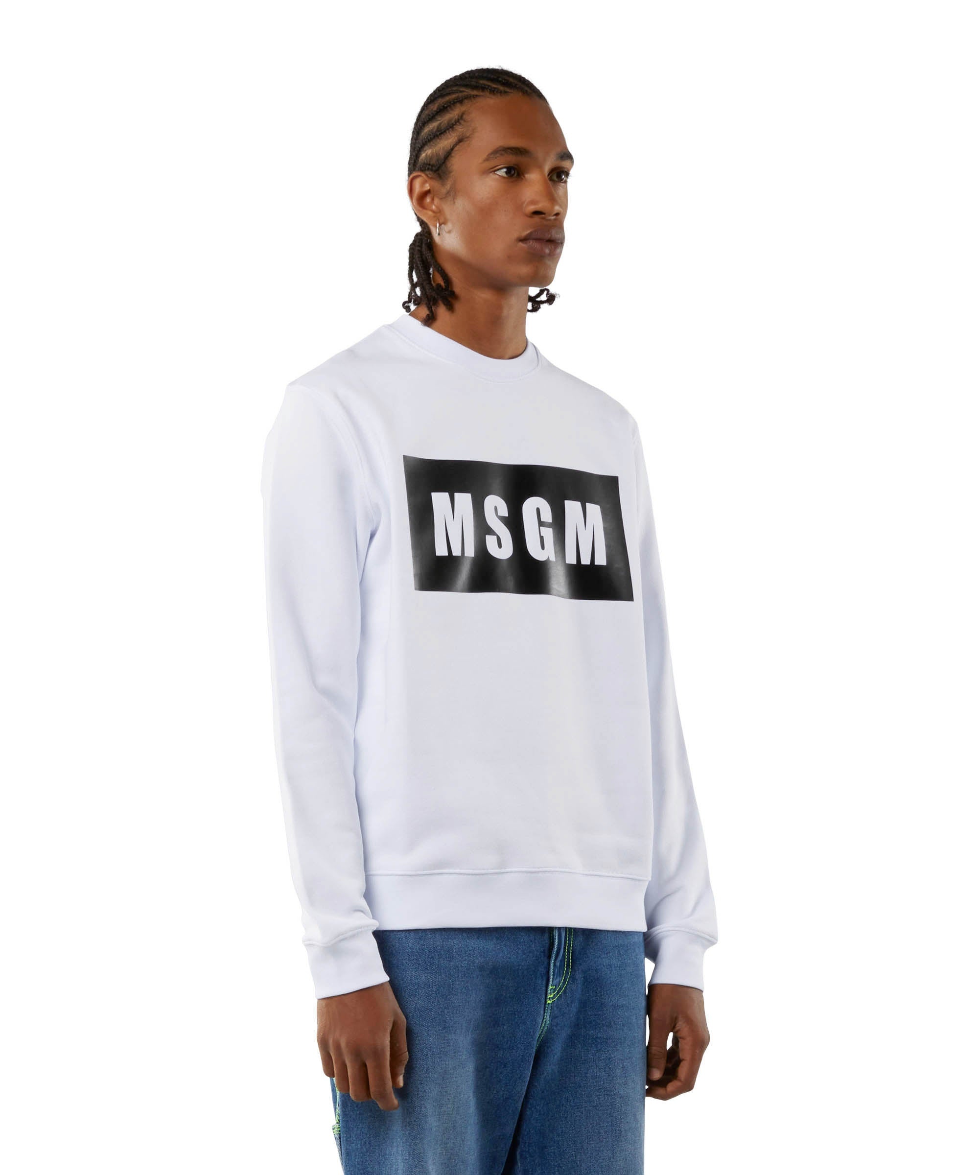 Solid colour cotton sweatshirt with a box logo - 5