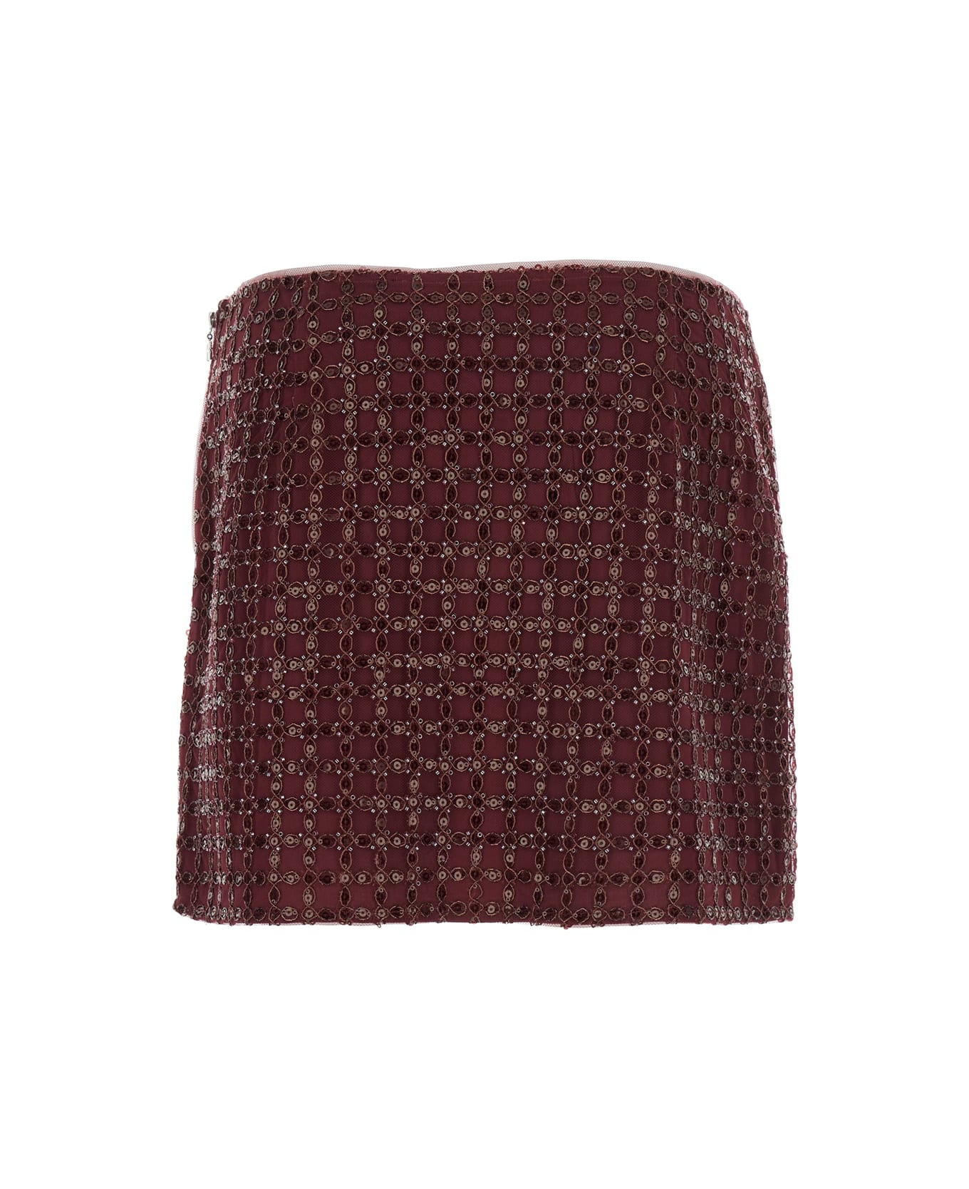 Bordeaux Mini Skirt With All-over Sequins In Tech Fabric Woman - 2