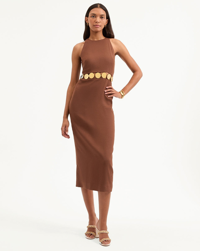 VERONICA BEARD ISLA GOLD-MEDALLION MIDI DRESS outlook