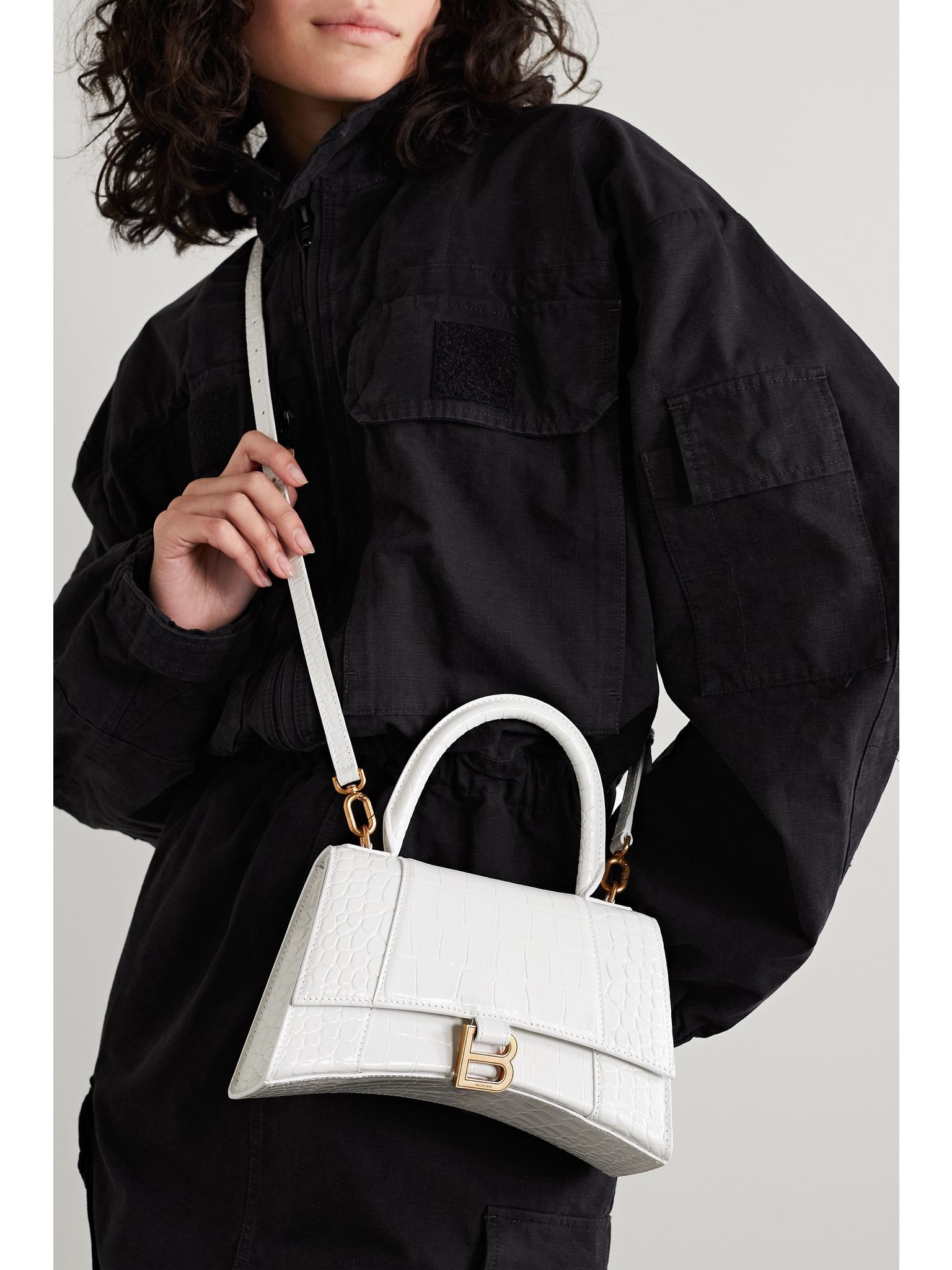 Hourglass XS croc-effect leather tote White - 6