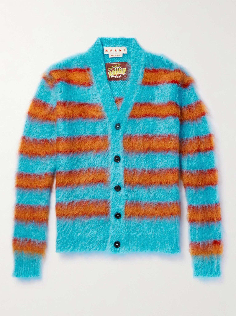 Striped Brushed Mohair-Blend Cardigan 1