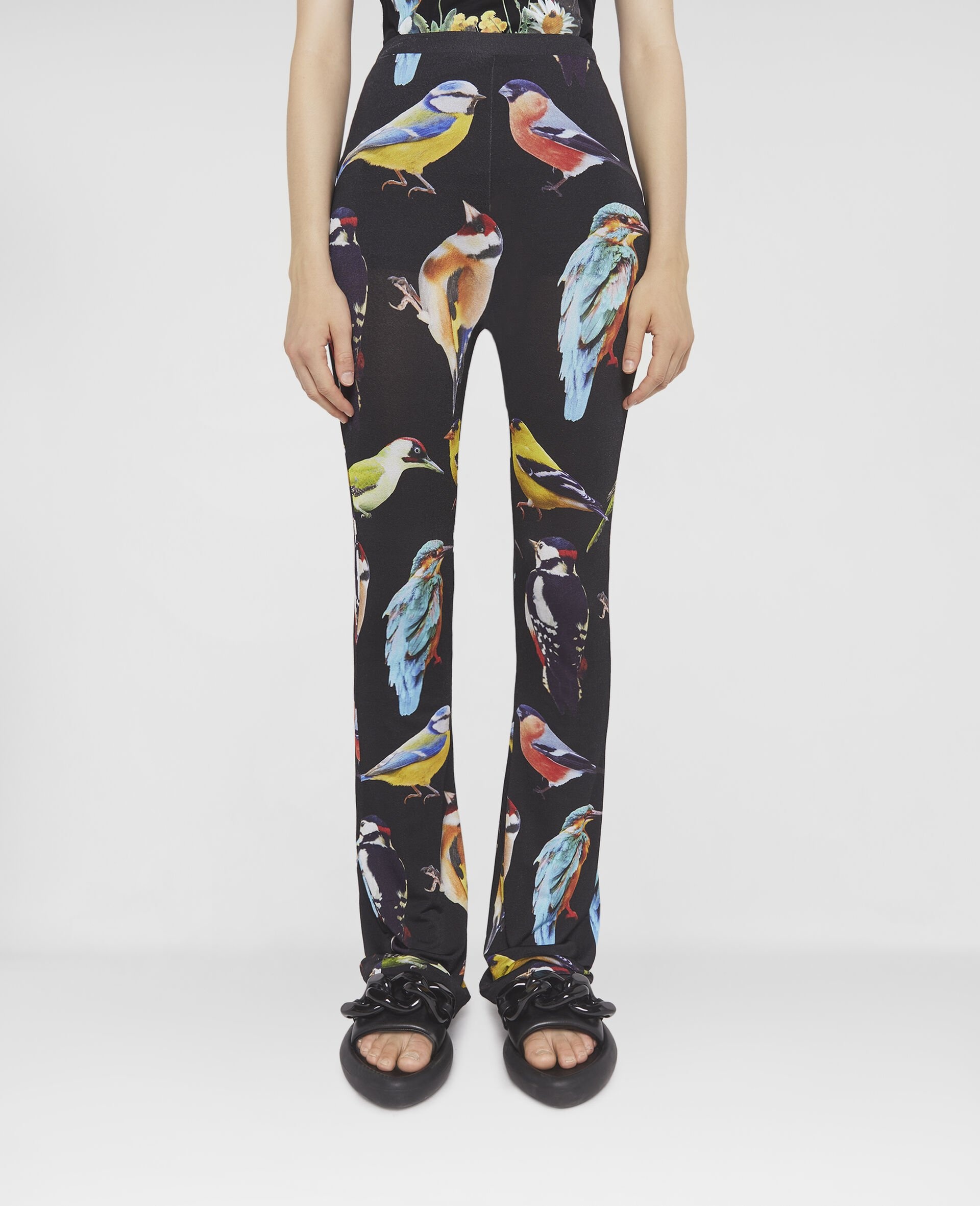 Bird Crest Print Stretch Flared Trousers - 2