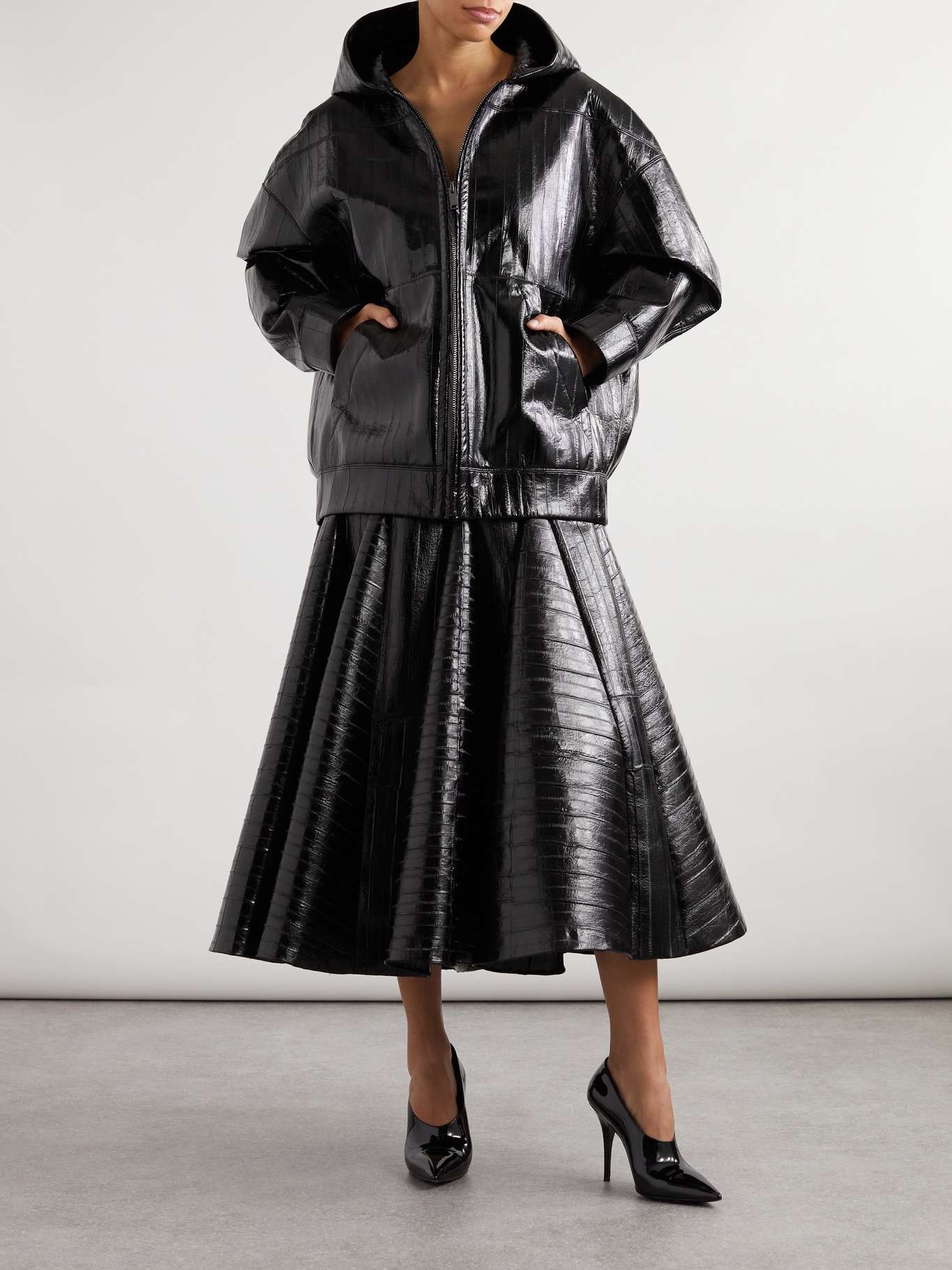 Oversized glossed-leather hooded jacket - 2