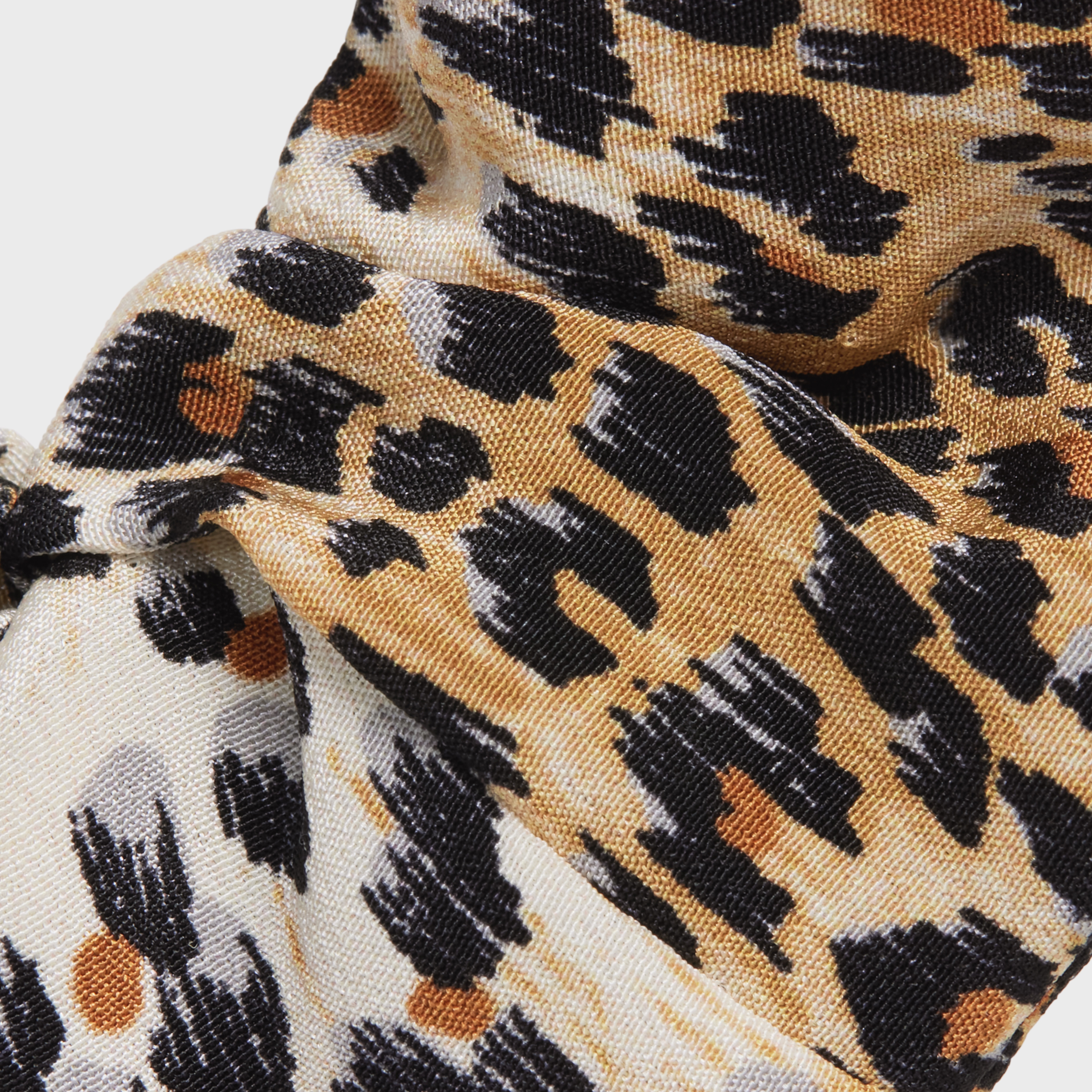 Scrunchy Celine Leopard Bracelet in Brass with Gold Finish and Beige Silk 3