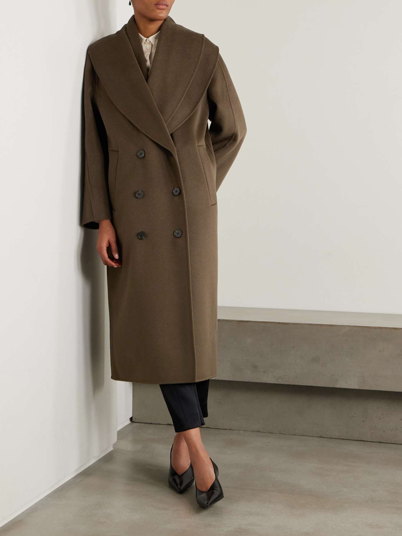 RÓHE Double-breasted scarf-detailed layered wool coat Taupe