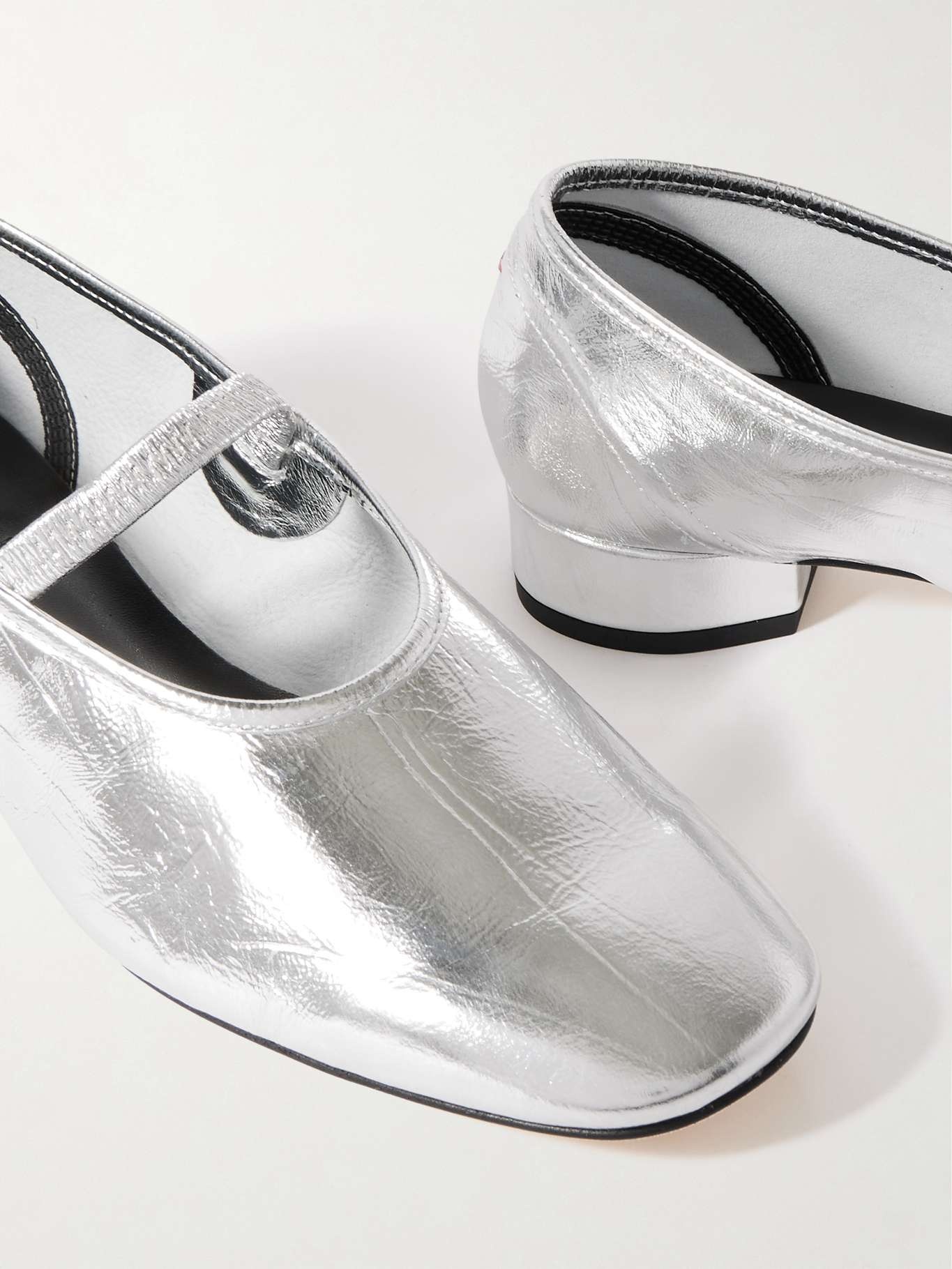 Pippa metallic crinkled-leather Mary Jane pumps Silver - 4