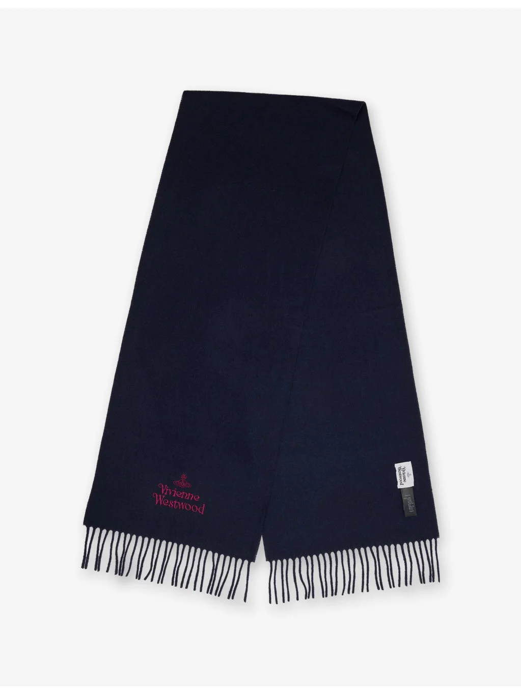 Brand-Embroidered Fringed-Trim Wool Scarf - 1