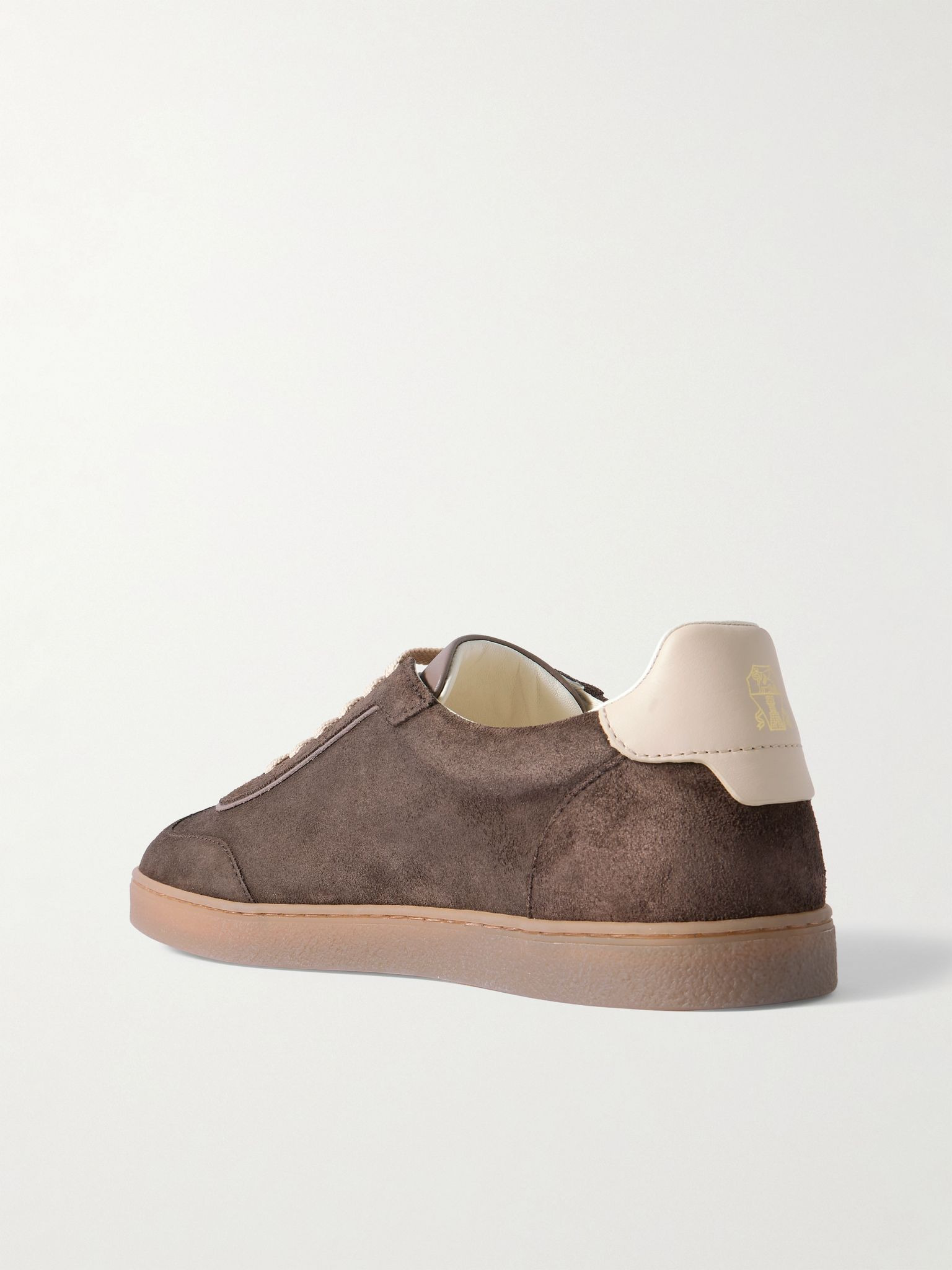 Leather-Trimmed Suede Sneakers Dark brown - 4