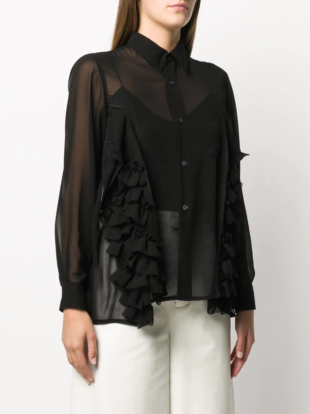 sheer ruffle-trimmedcla shirt - 3