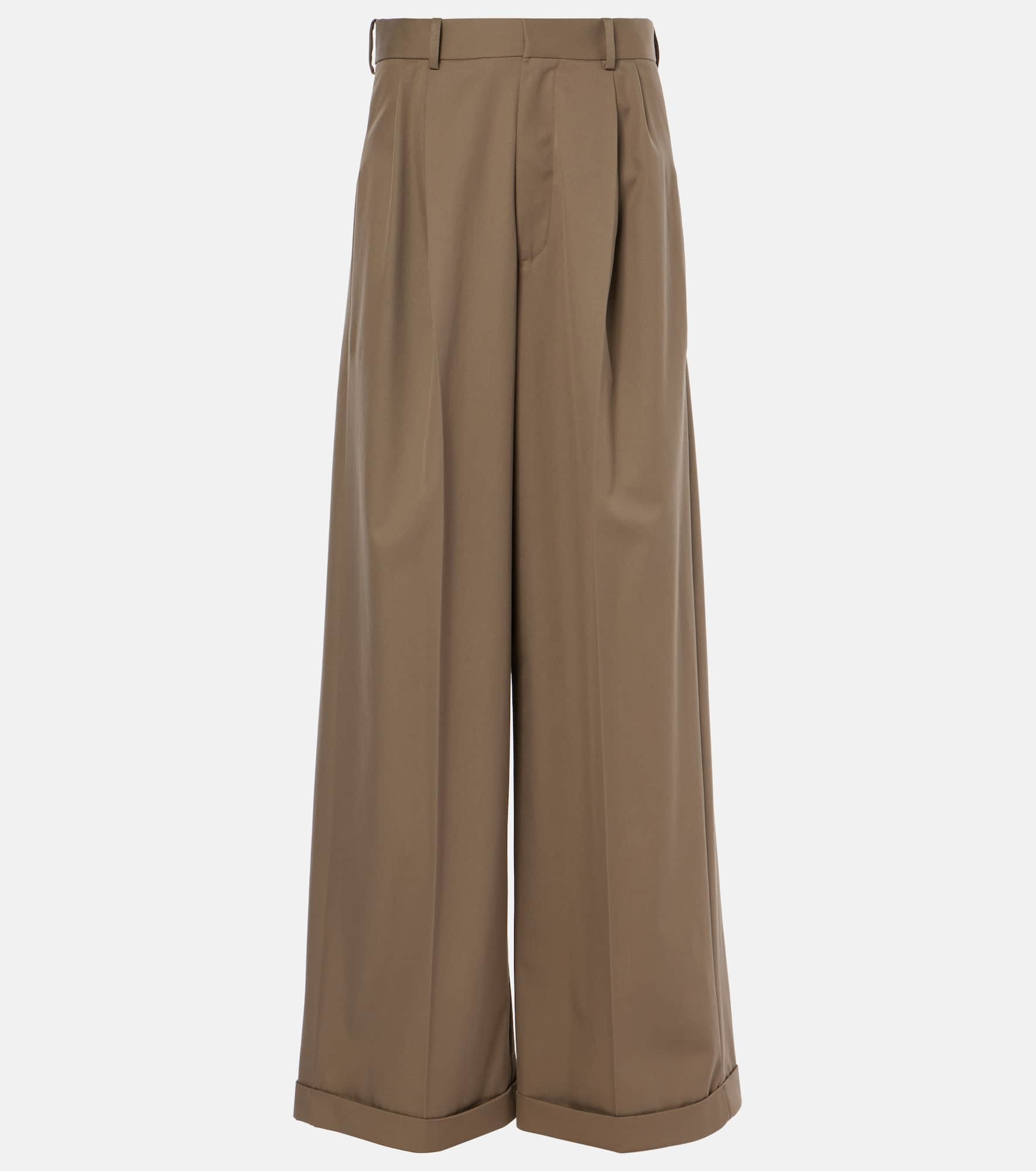 Pleated cotton and silk wide-leg pants - 1