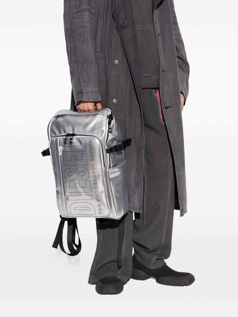Diesel logo-print metallic-effect backpack outlook
