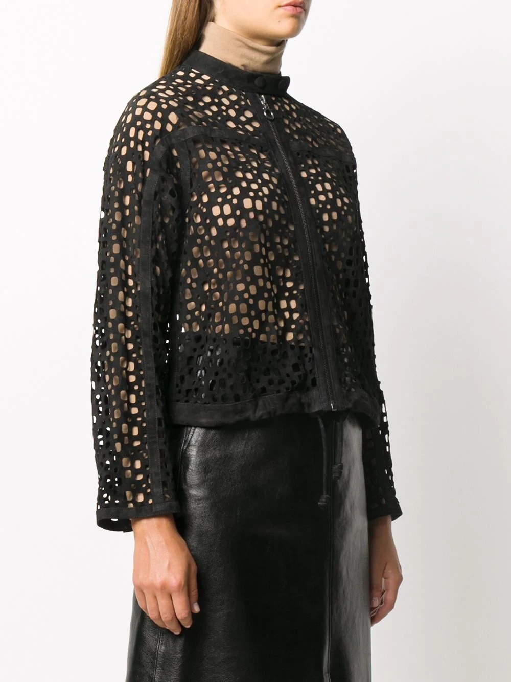 perforated front zip jacket - 3