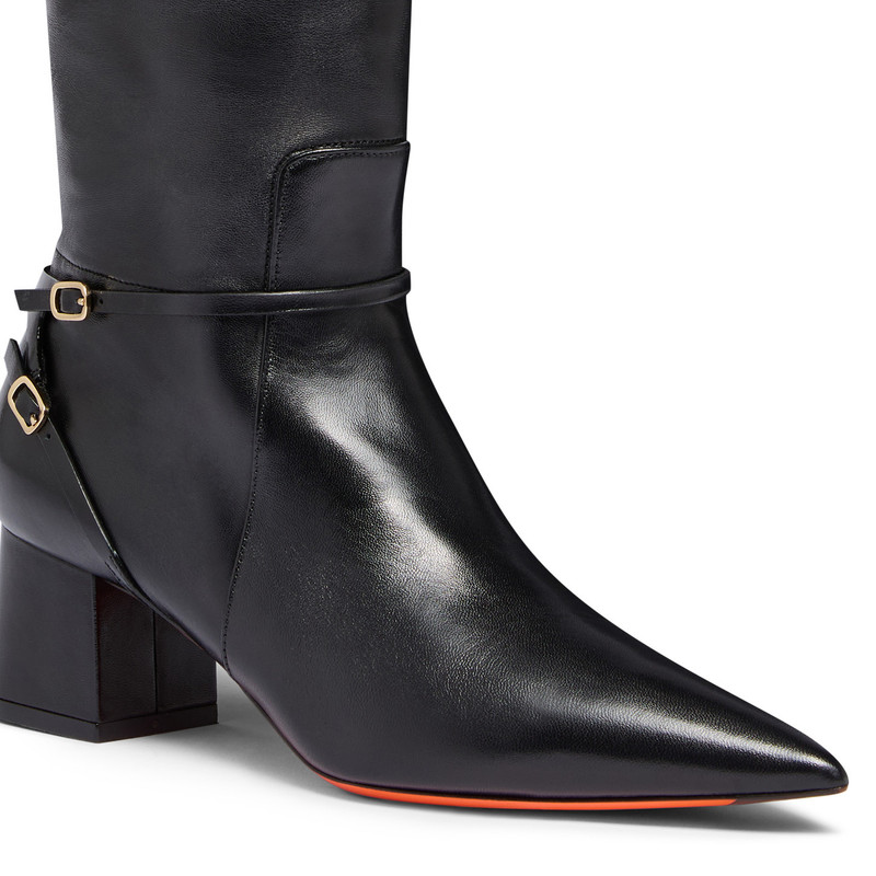 Women's black leather mid-heel boot 6