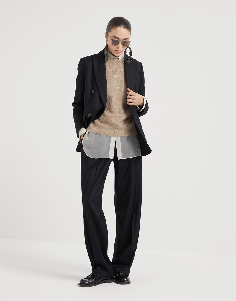 Virgin wool and cashmere flannel blazer with monili 5