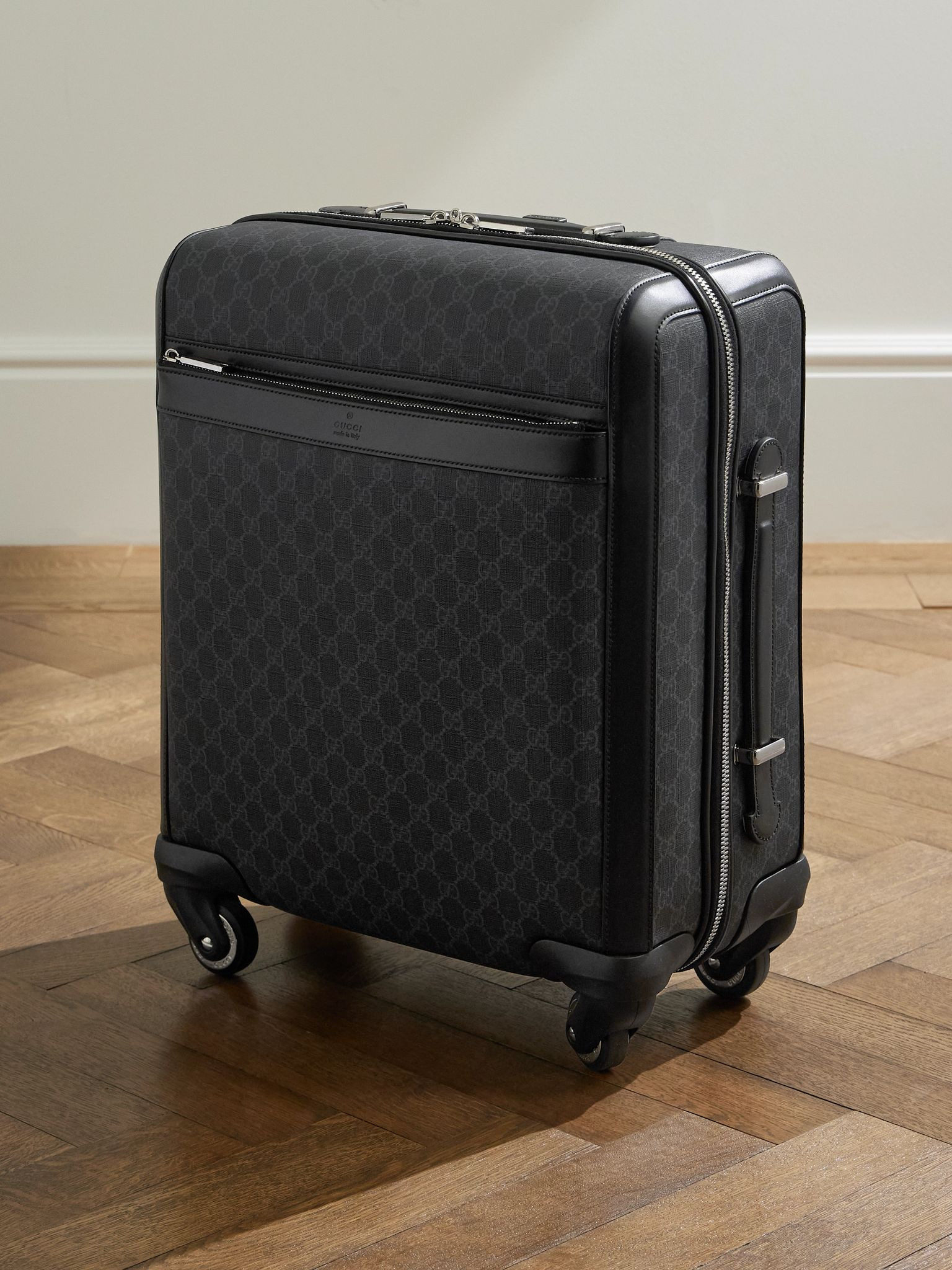 Leather-Trimmed Monogrammed Coated-Canvas Suitcase Black - 1