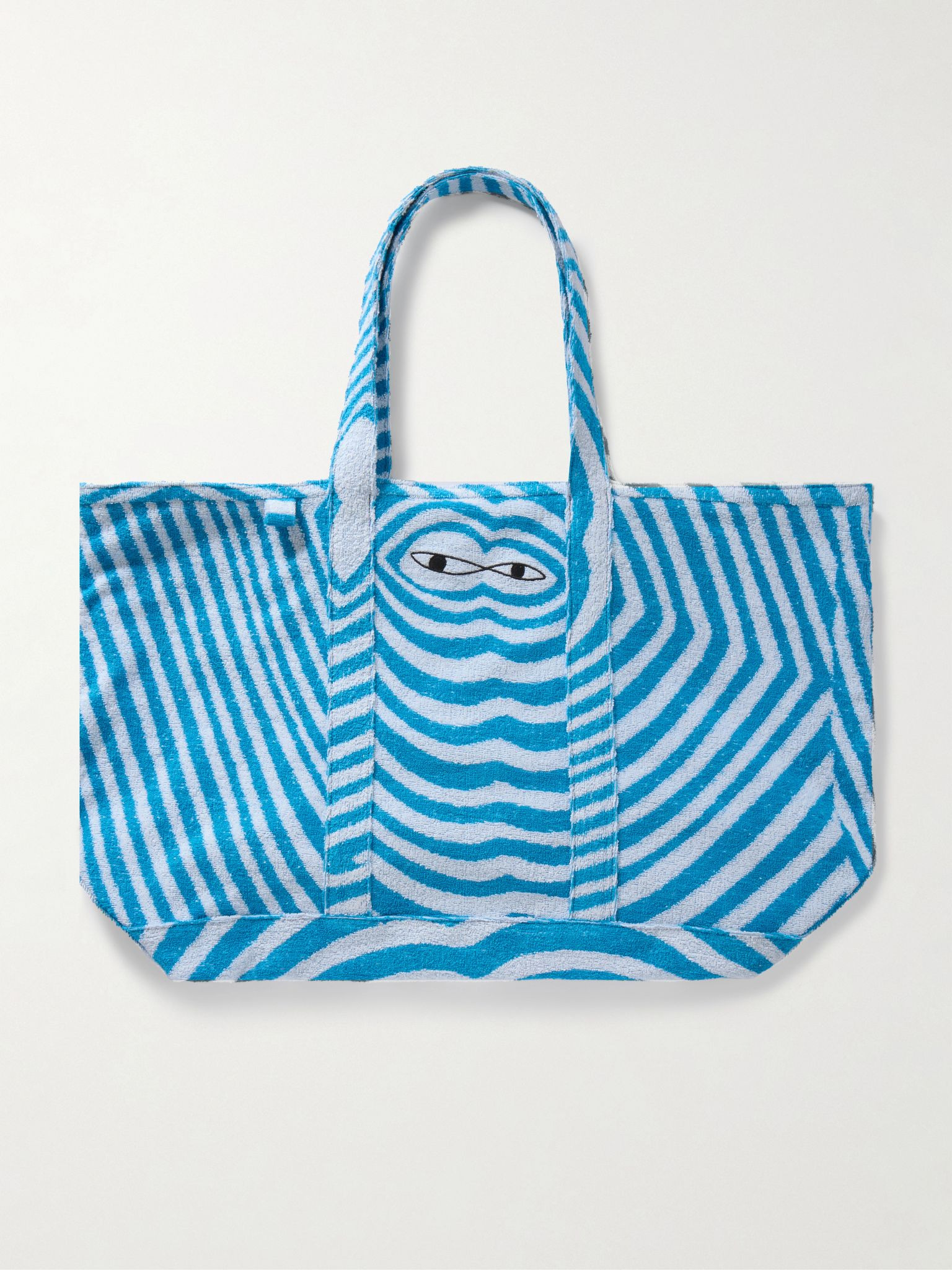 Embroidered Striped Organic Cotton-Terry Tote Bag Blue - 1