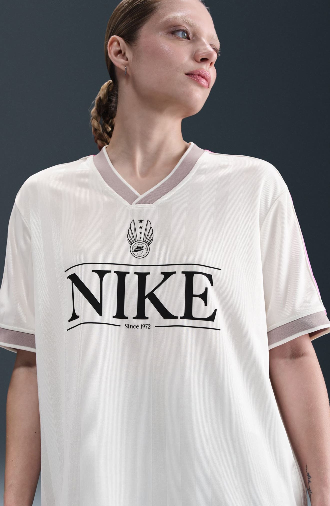 Nike Sportswear V-Neck Graphic Jersey in Sail/Pink/Grey/Black at Nordstrom - 8