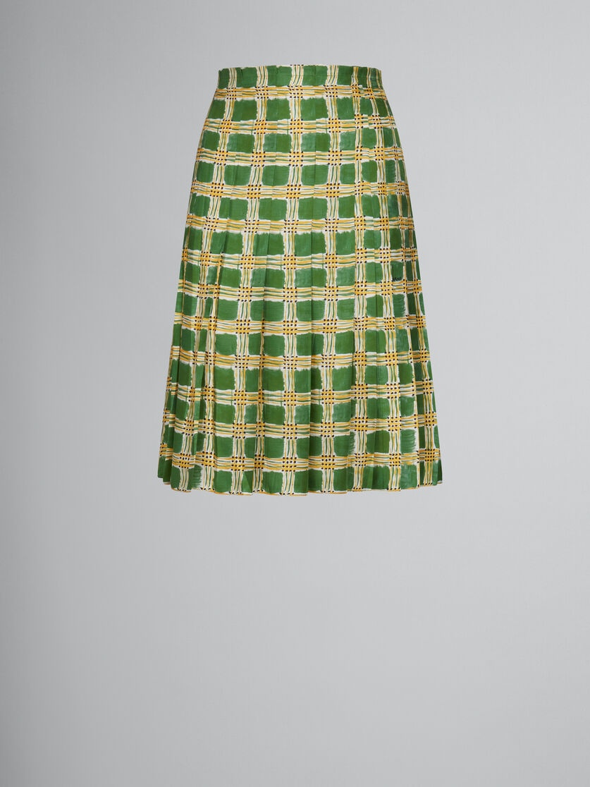 GREEN SILK TWILL SKIRT WITH  CHECK FIELDS PRINT - 1
