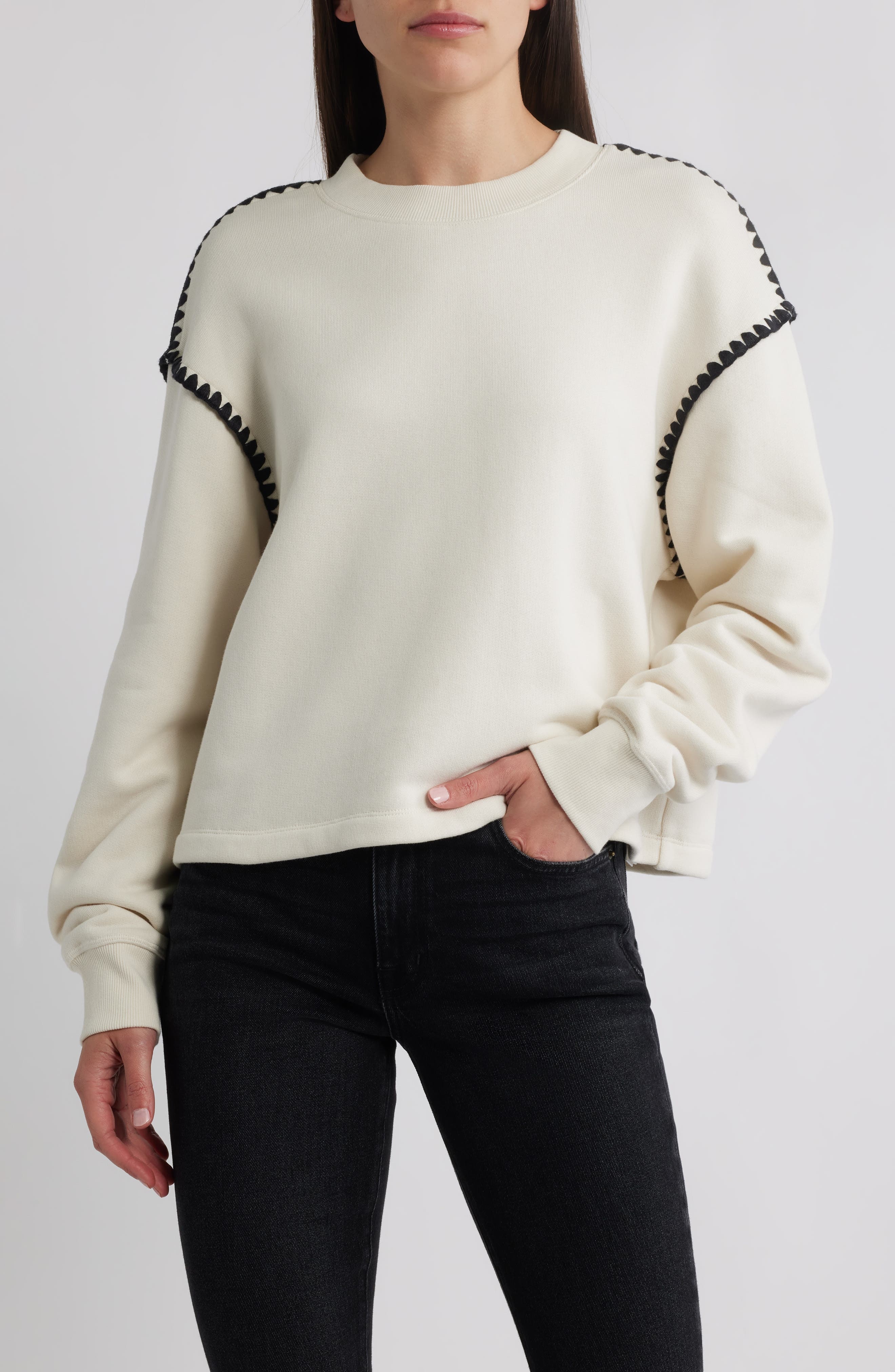 rag & bone Blanket Stitch Terry Sweatshirt in Chalk at Nordstrom - 1
