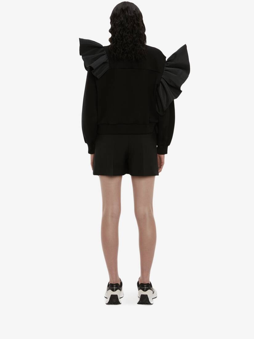 Ruffle Wool Shorts in Black - 4