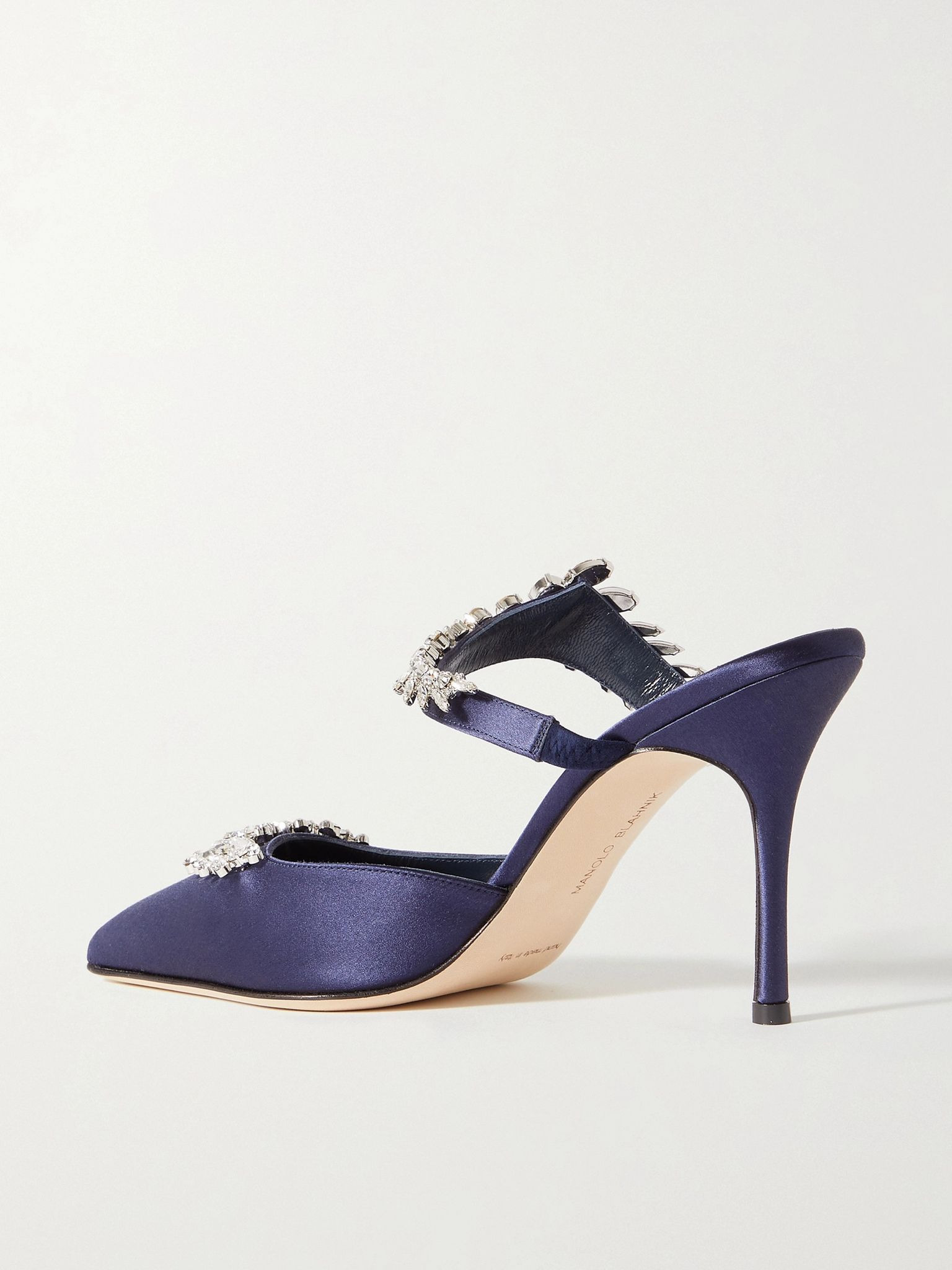 Lurum 90 crystal-embellished satin mules Navy - 3