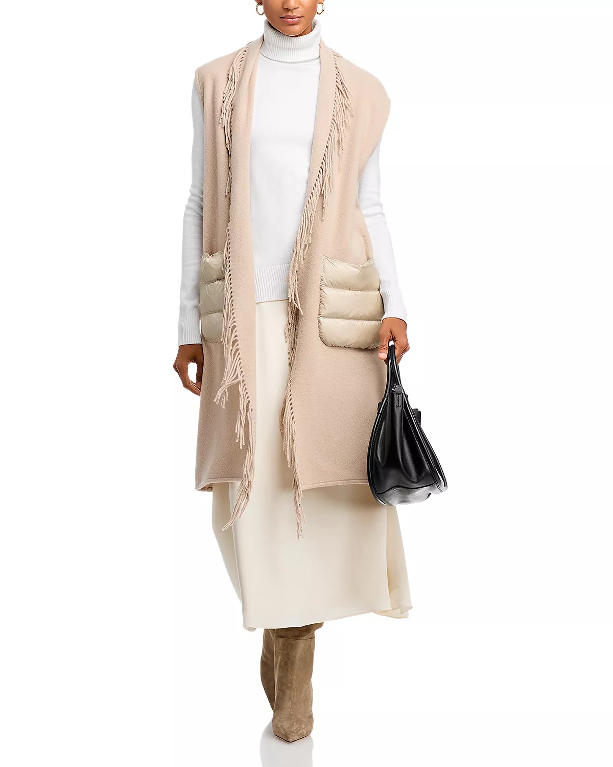 Sleeveless Mixed Media Wool Cashmere Coat - 2