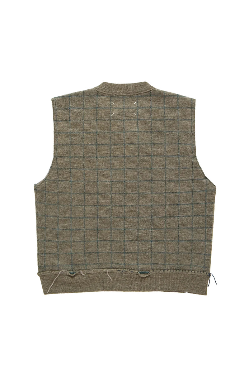 Maison Margiela Maison Margiela Check Sleeveless V-Neck Vest Military Green outlook