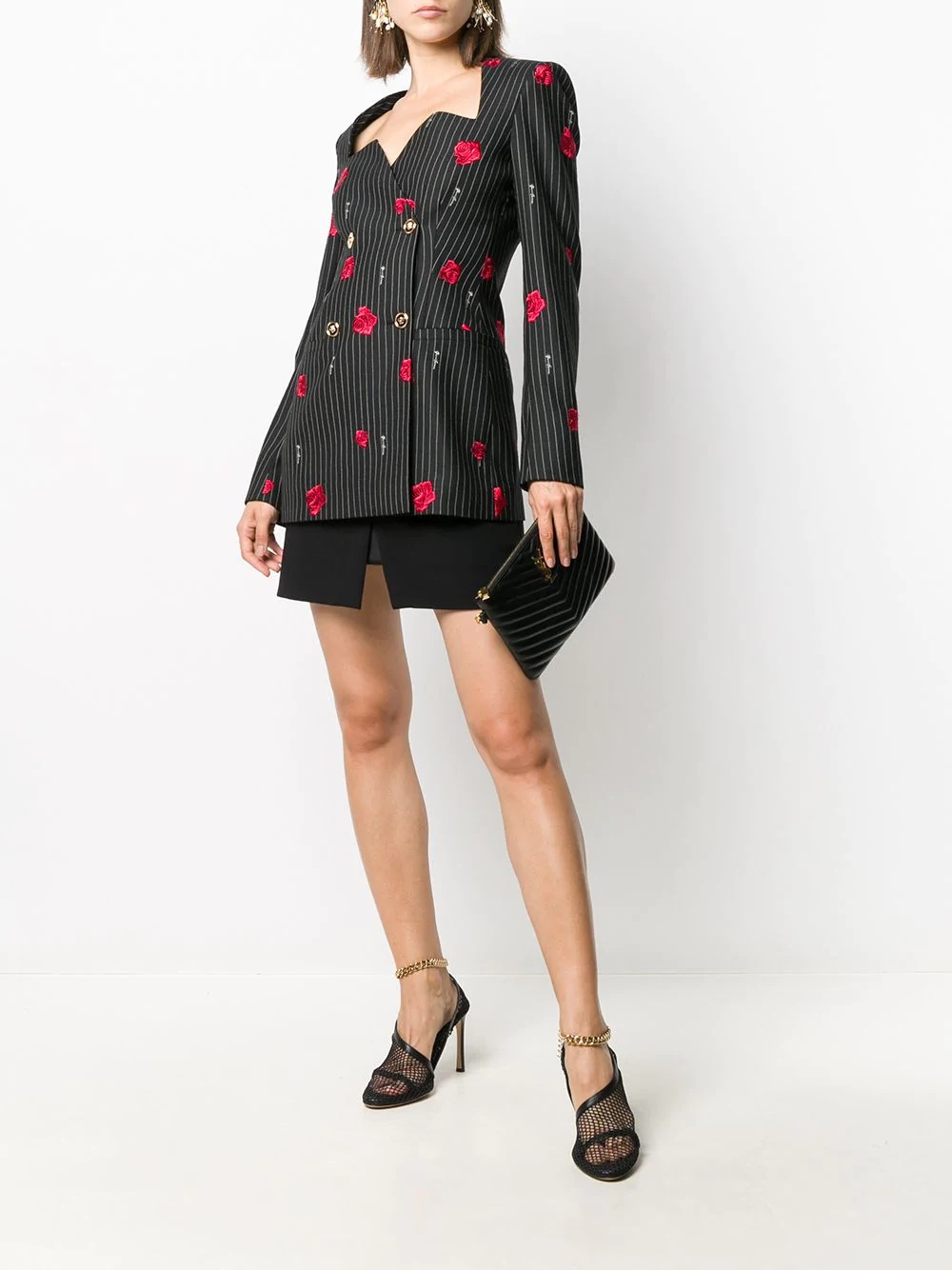 rose-embroidered pinstripe blazer - 2