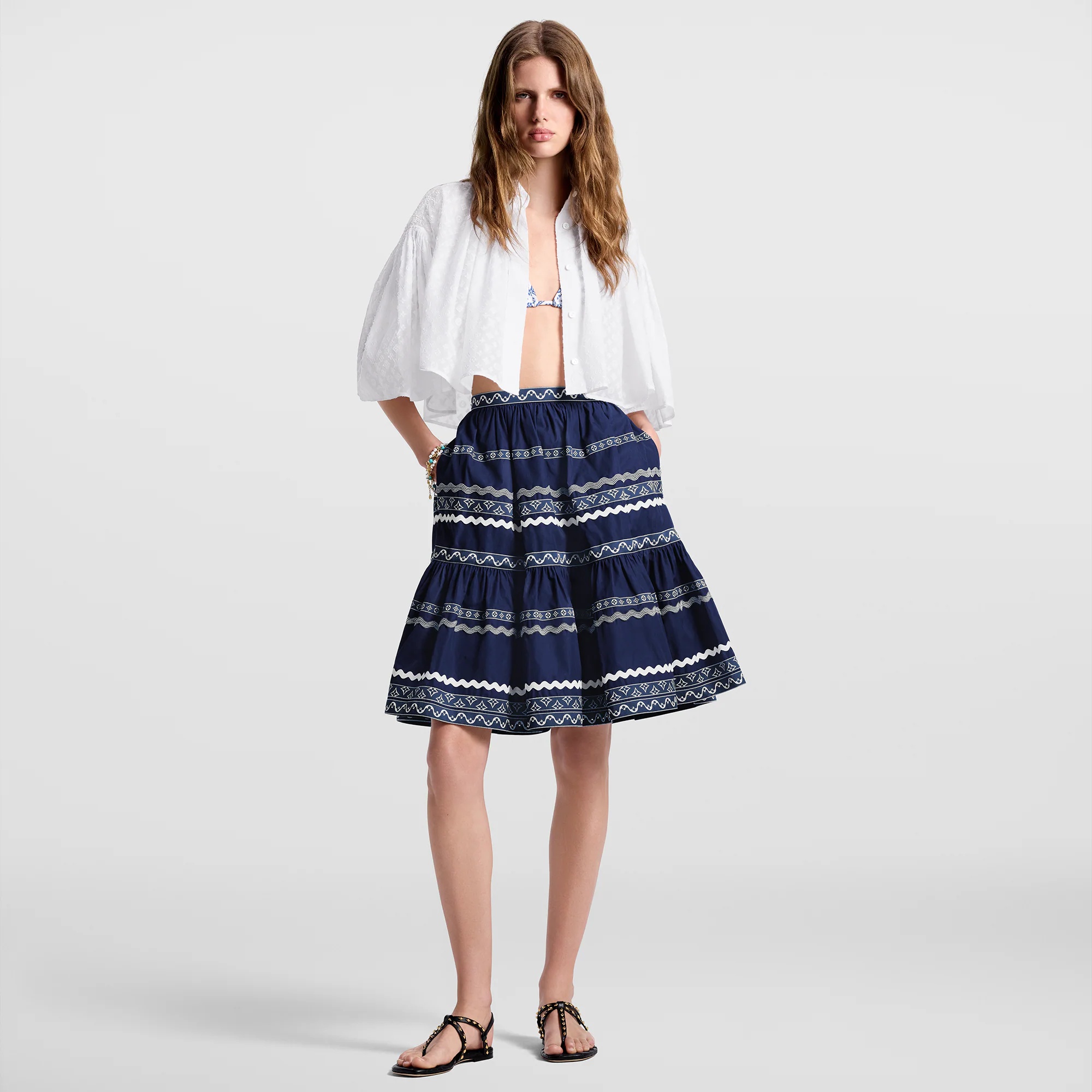Graphic Trim Tiered Midi Skirt - 4