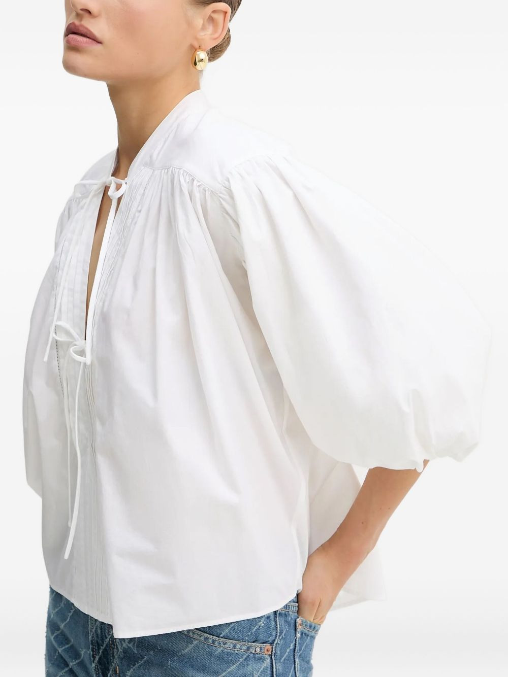 balloon-sleeve tie blouse - 4