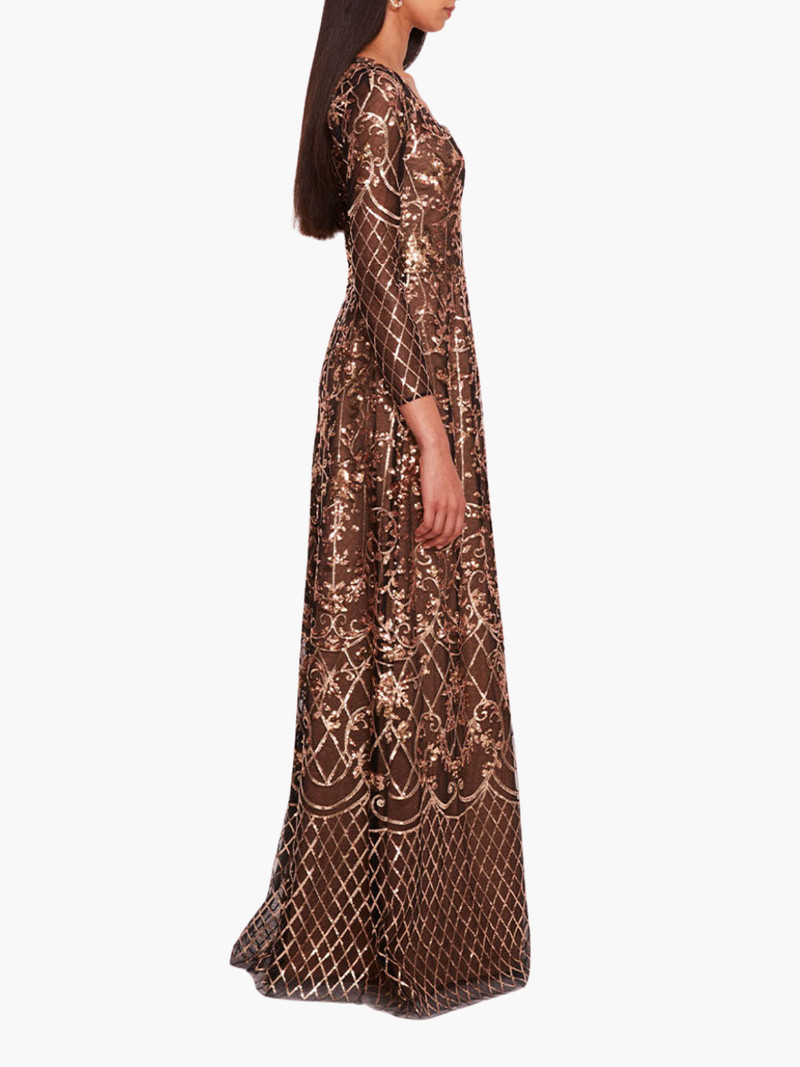 SEQUIN LATTICE SLEEVED GOWN 3