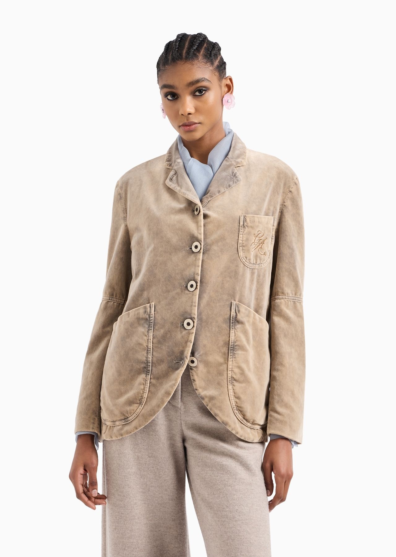 Single-breasted jacket in cotton velvet - 2