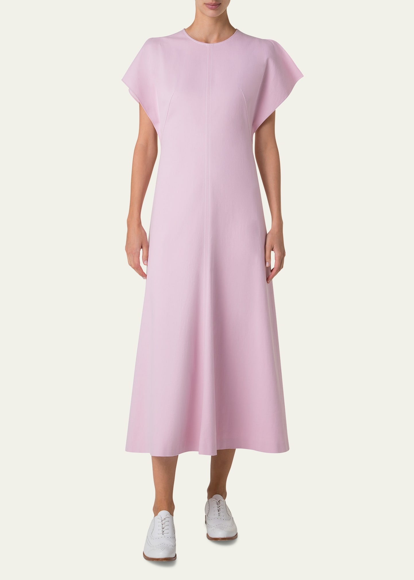 Slit-Sleeve Denim Stretch A-Line Midi Dress - 2