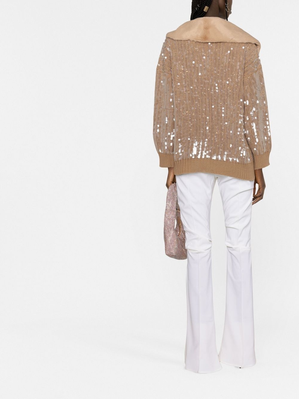 faux-fur tirm sequin cardigan - 4